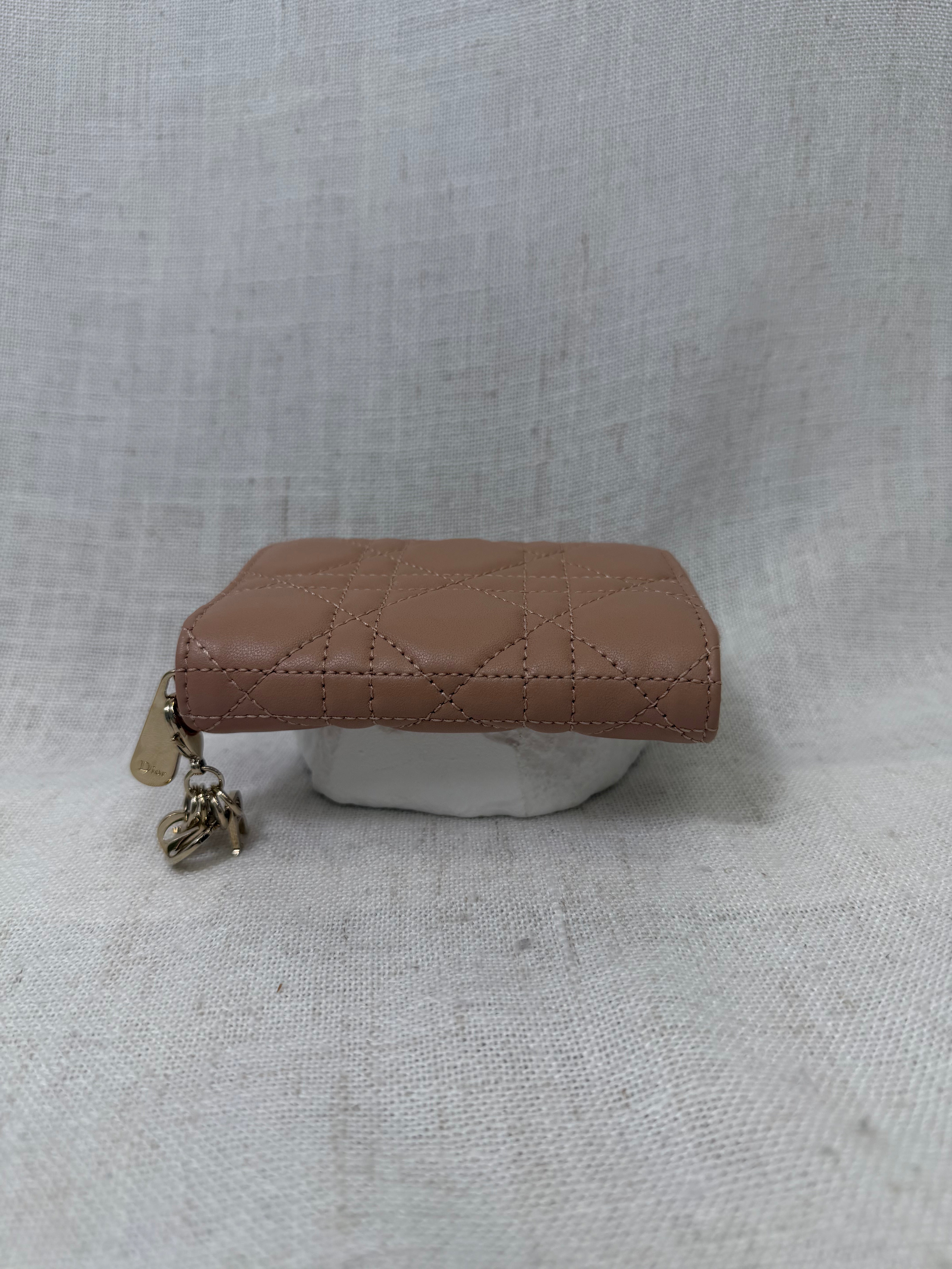 Christian Dior Pink Leather Lady Dior Voyageur Compact Card Pouch