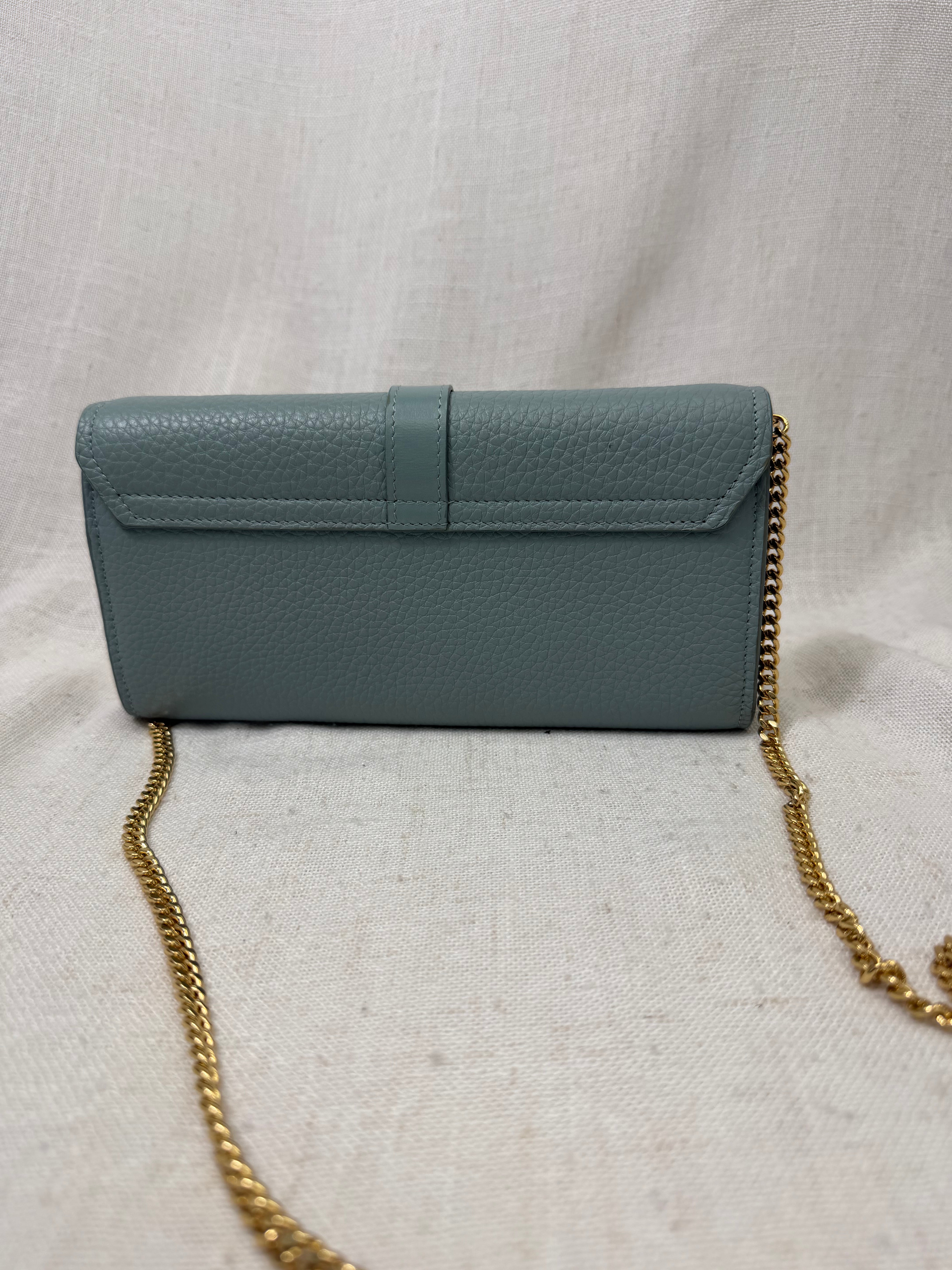 Chloe Blue Pebbled Leather Aby Long Chain Wallet