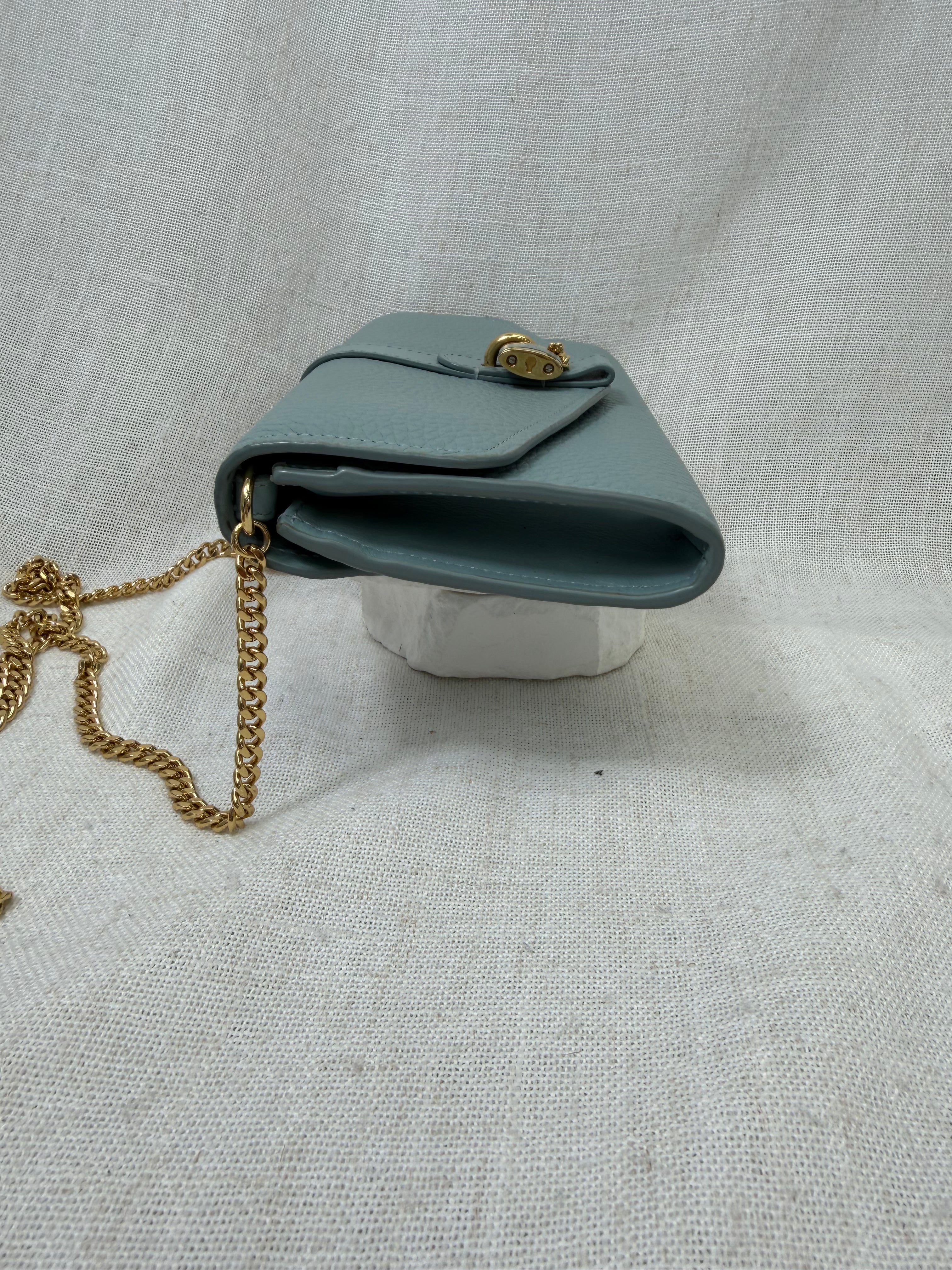 Chloe Blue Pebbled Leather Aby Long Chain Wallet