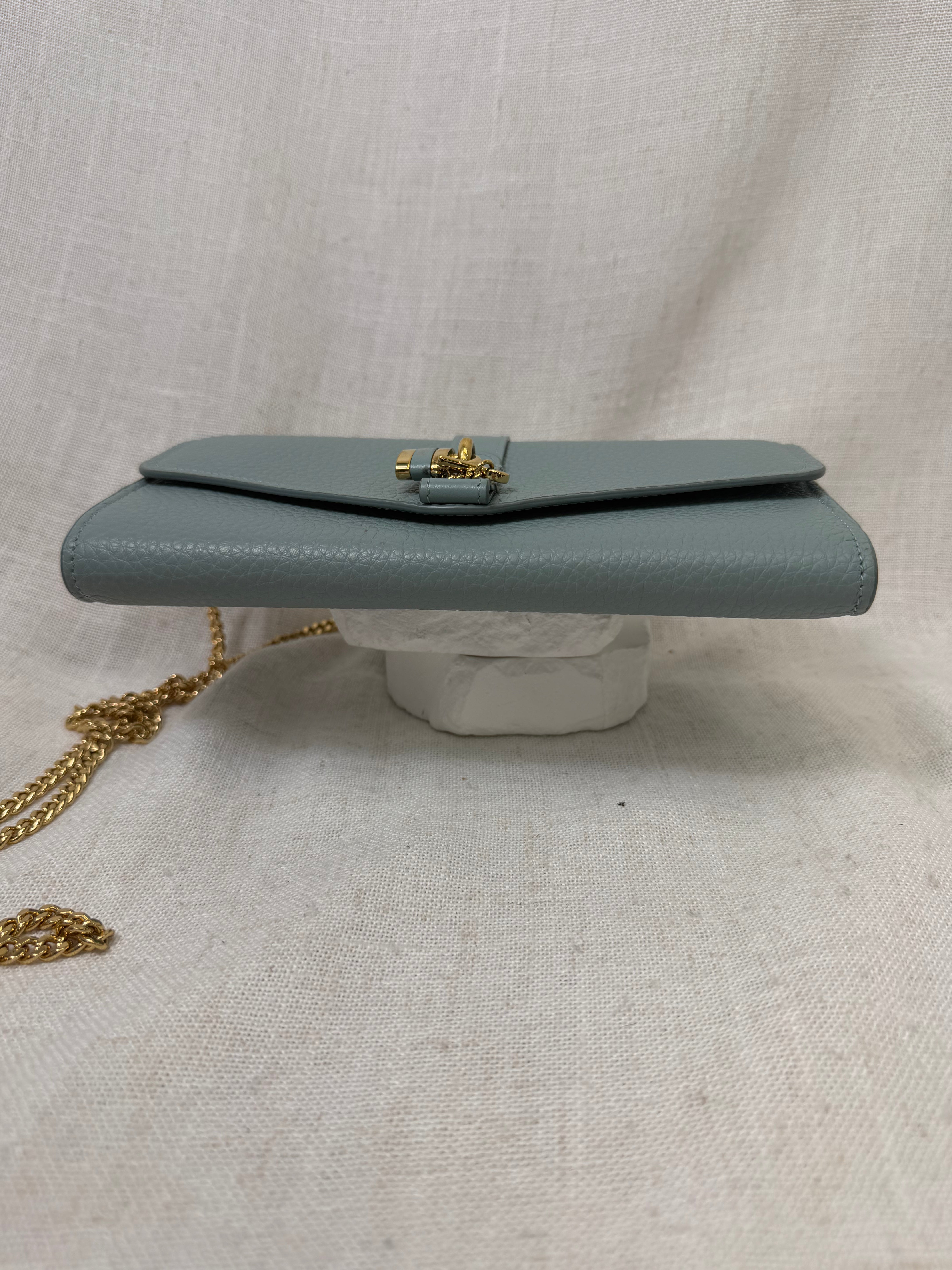 Chloe Blue Pebbled Leather Aby Long Chain Wallet