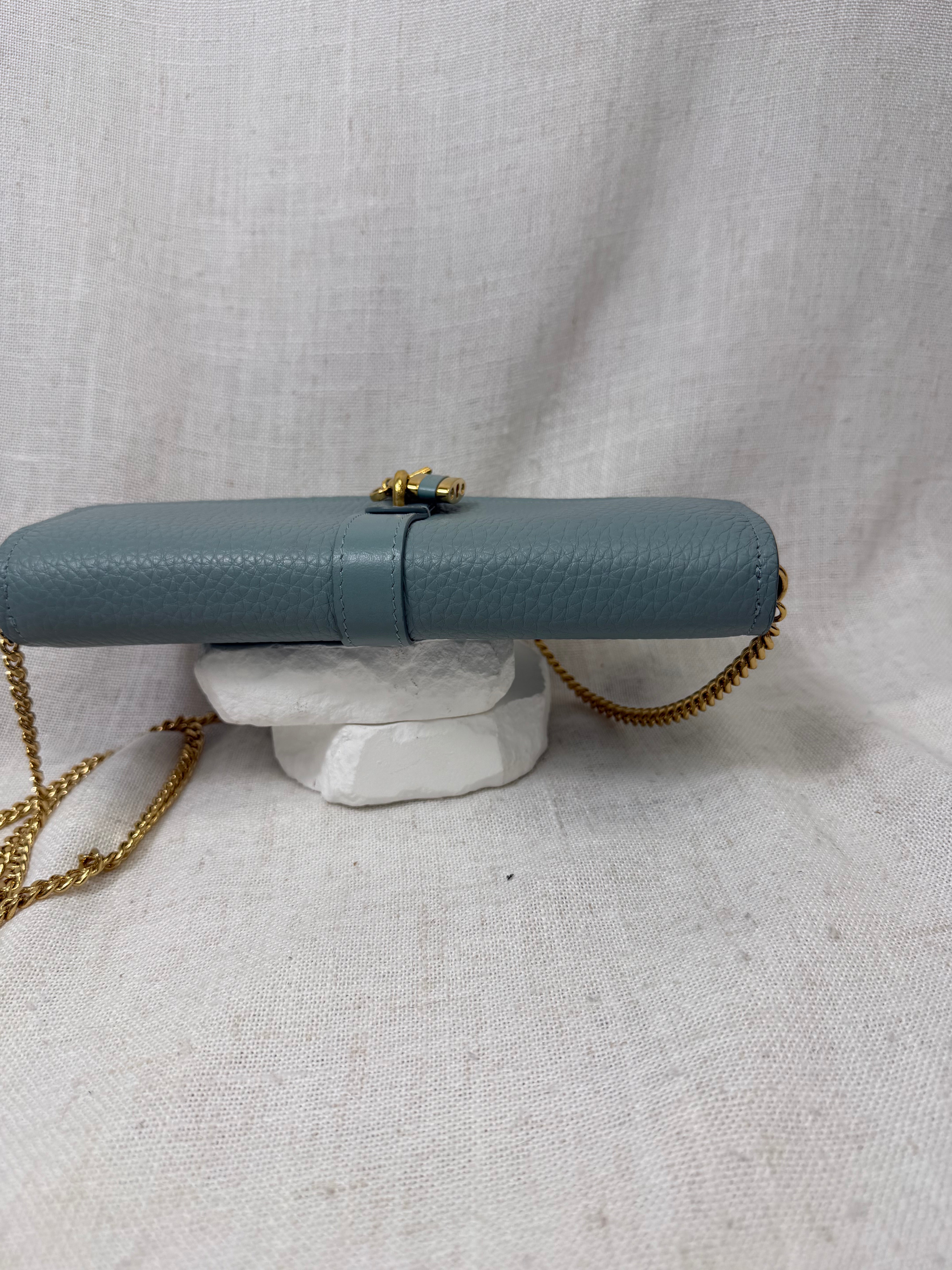 Chloe Blue Pebbled Leather Aby Long Chain Wallet