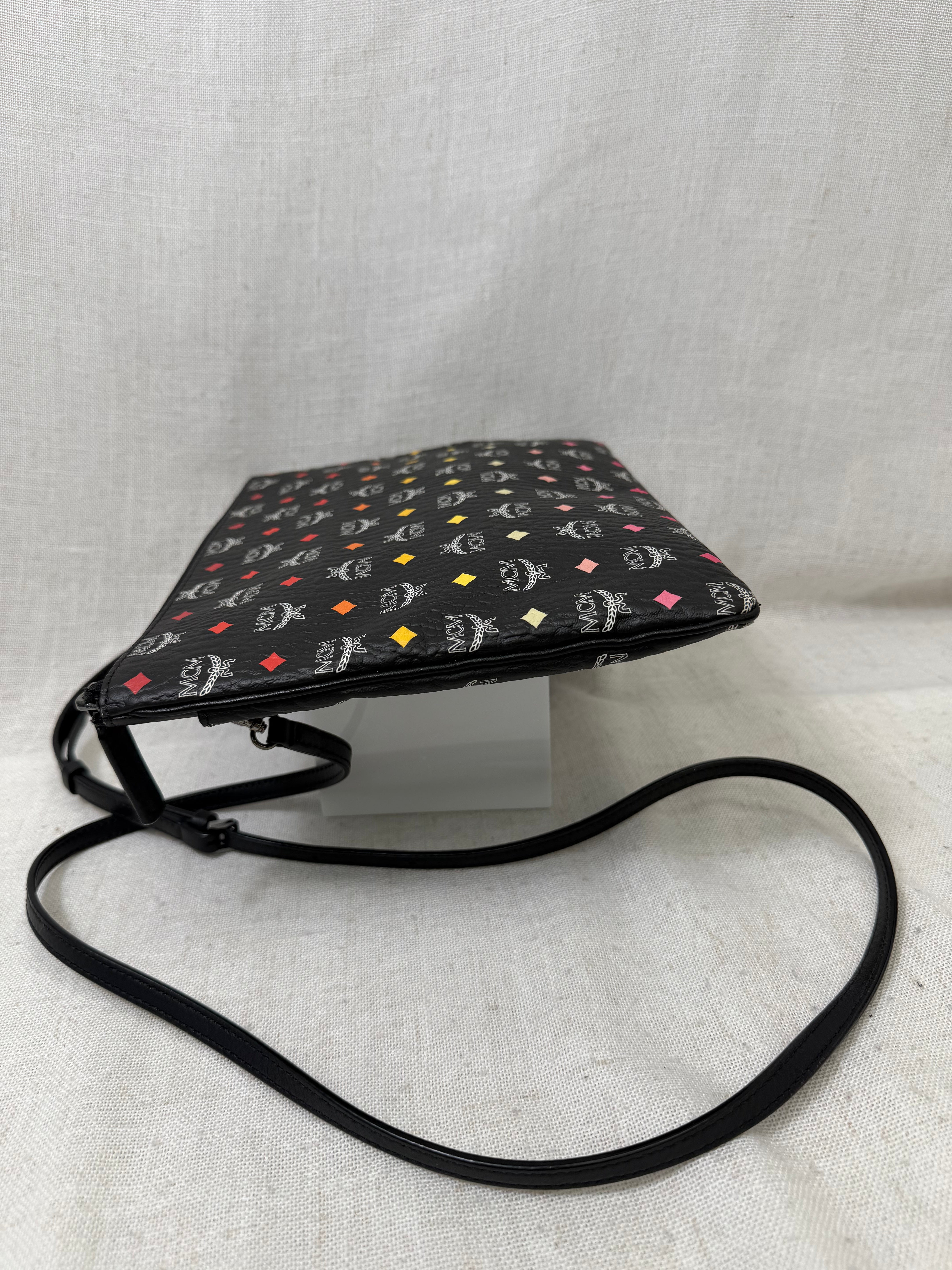 MCM Black Coated Canvas Skyoptic Visetos Crossbody Pouch