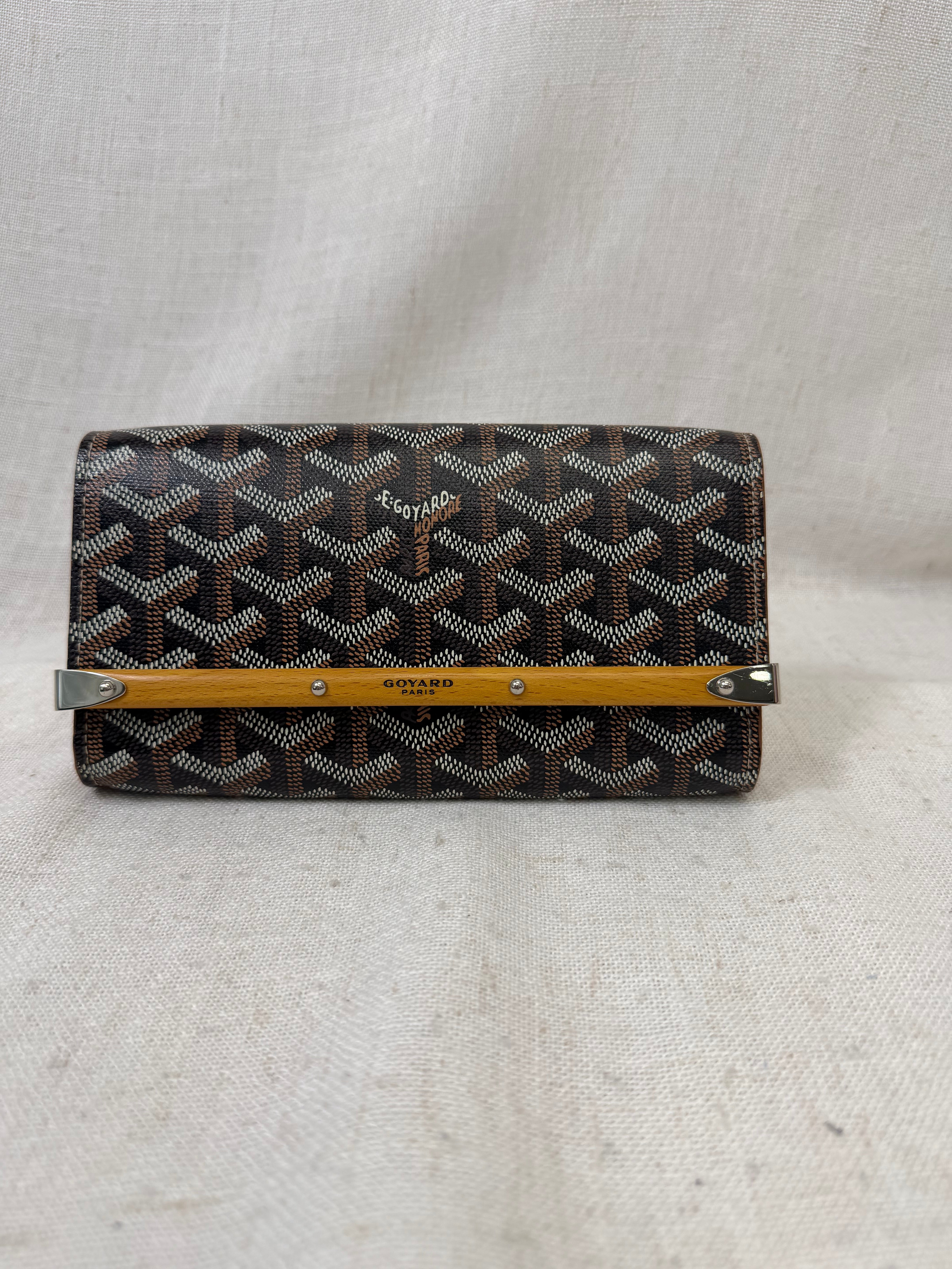 Goyard Black Goyardine Leather Monte Carlo Bois Clutch