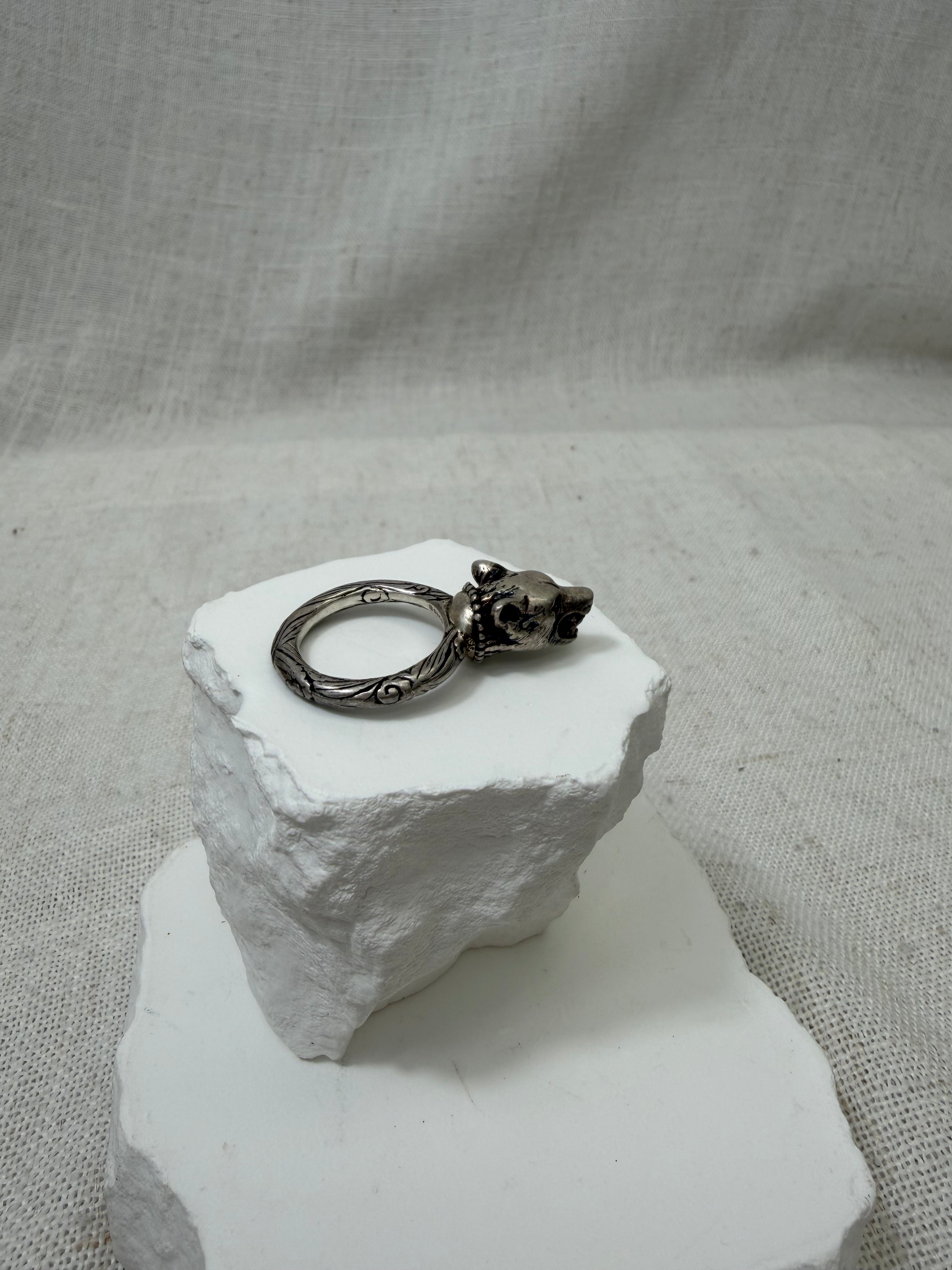 Gucci Sterling Silver Anger Forest Wolf Ring Size 6