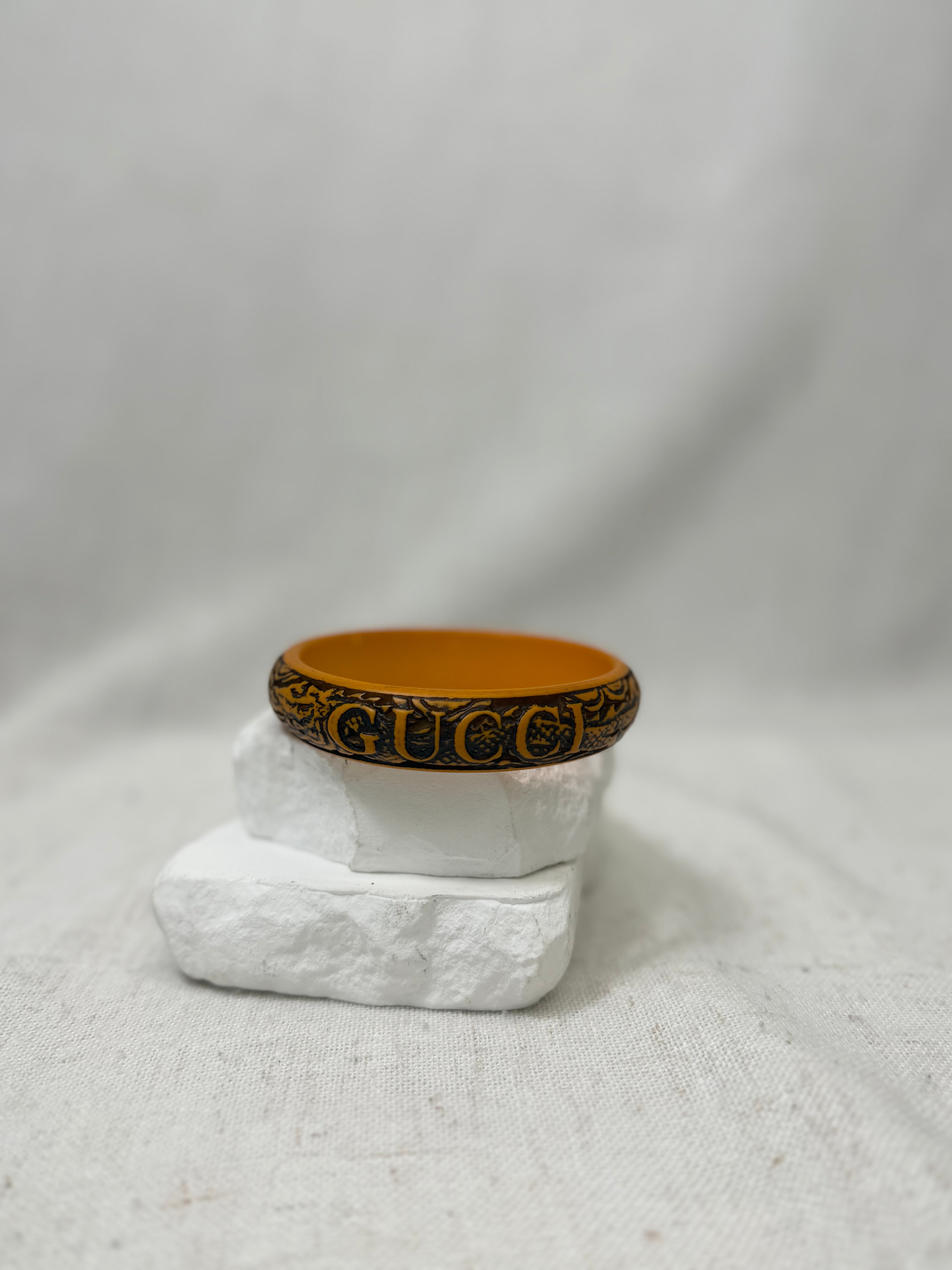 Gucci Orange Giallo Dragon Resin Carved Flora Bangle