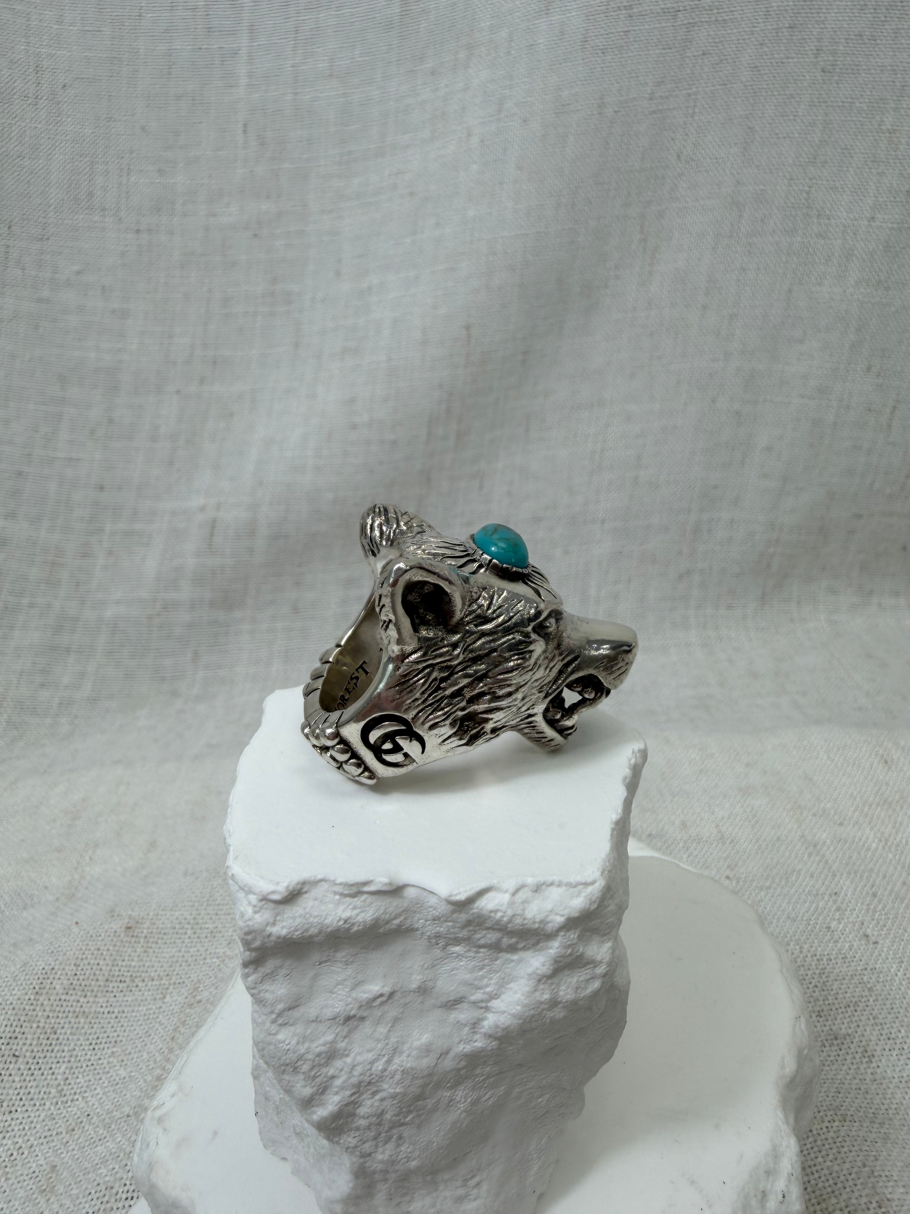 Gucci Sterling Silver Anger Forest Wolf Head Ring Size 8.5