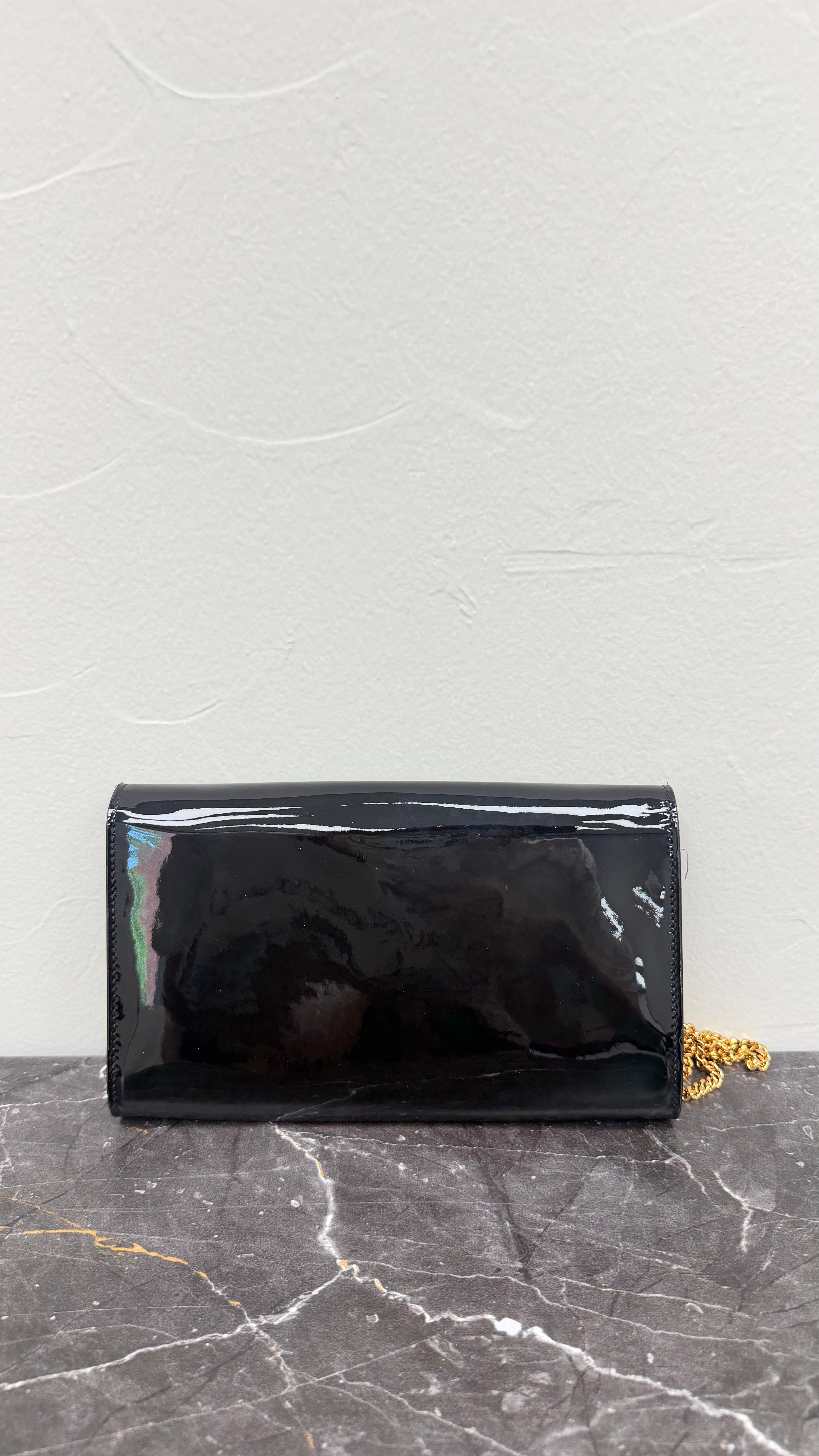 Versace Black Patent Leather Medusa Clutch Bag