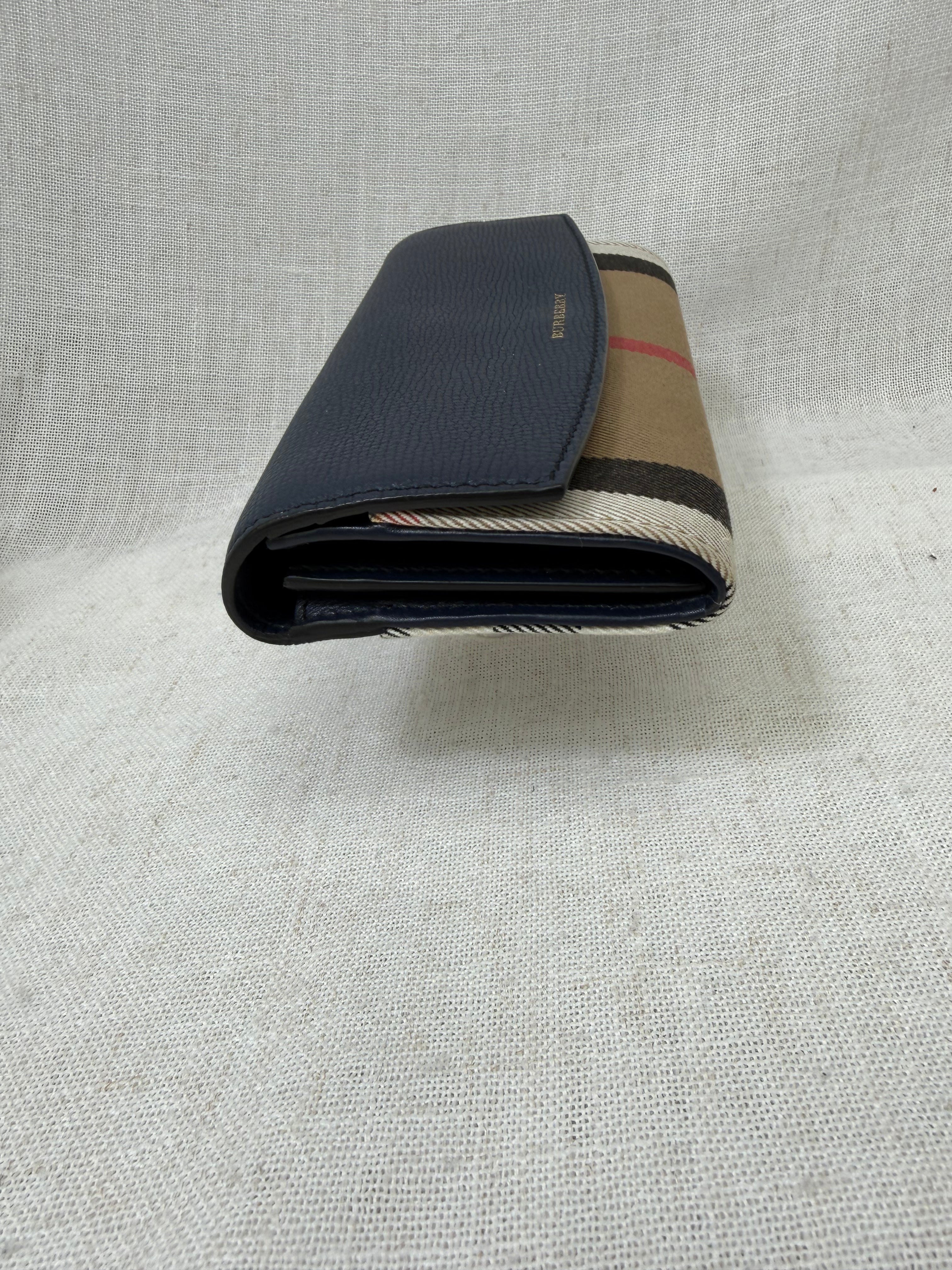 LIKE NEW- Burberry Navy And Signature House Check Porter Continental Wallet
