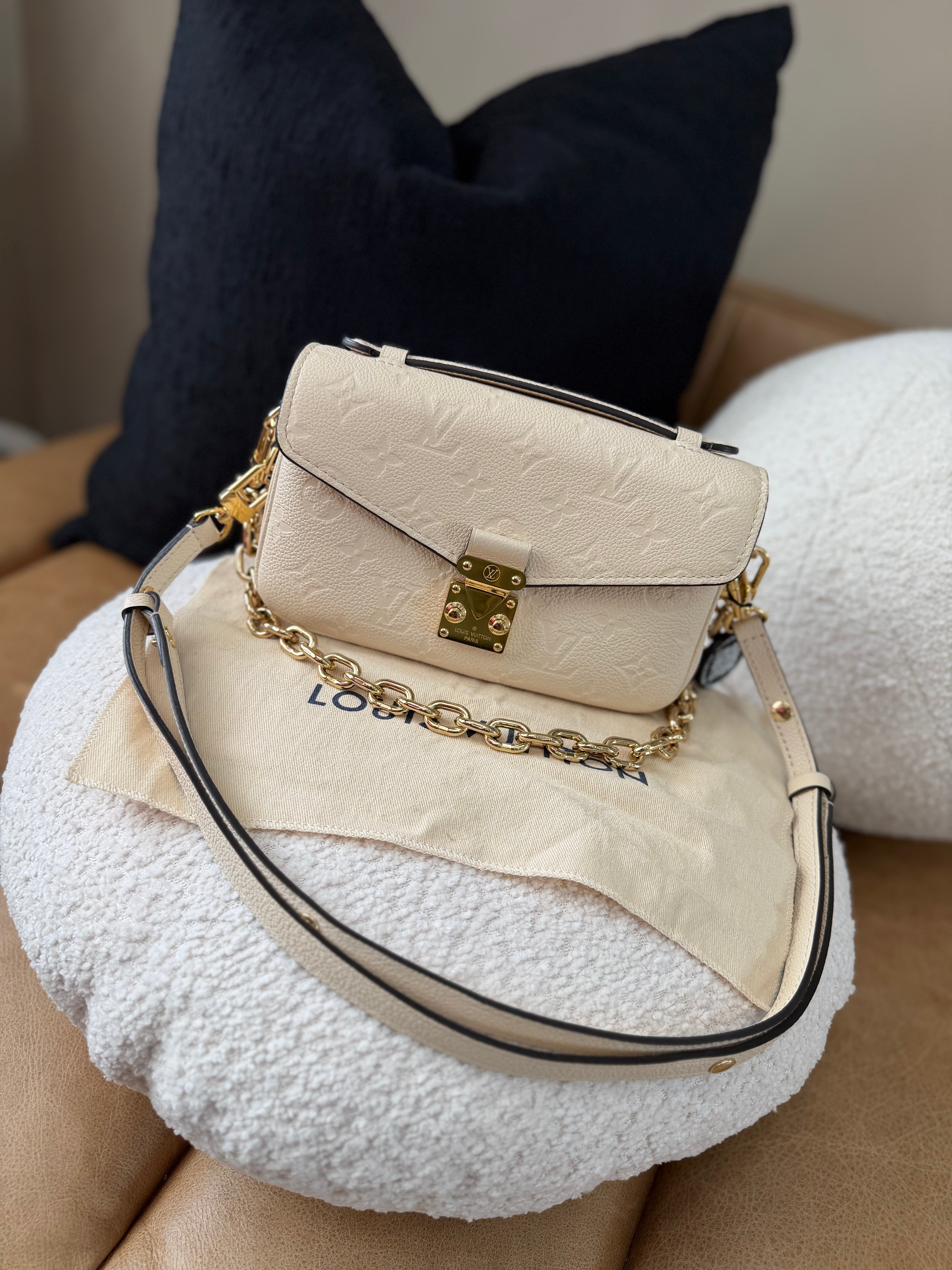 Louis Vuitton Cream Empreinte Leather East West Pochette Metis