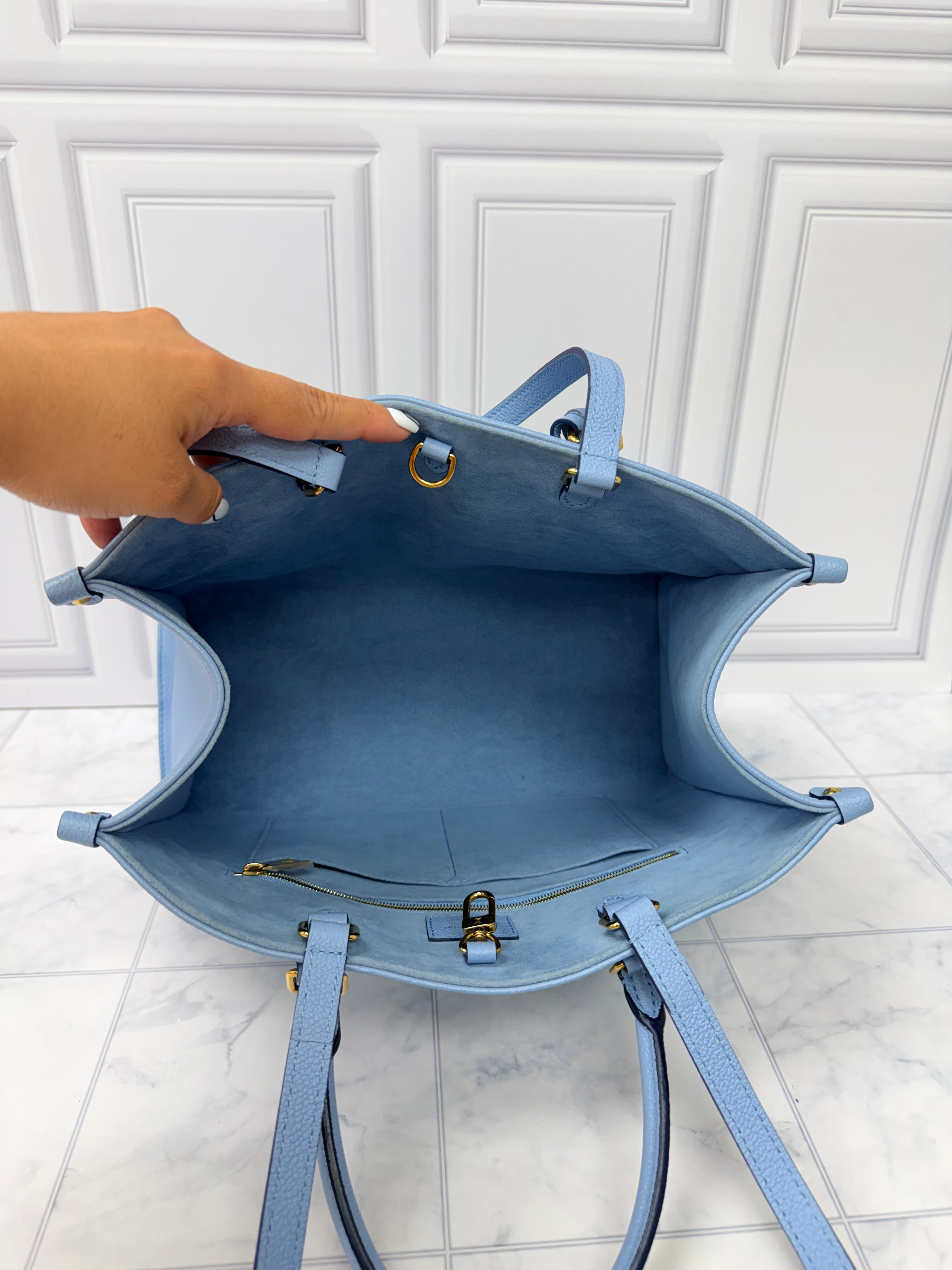 LIKE NEW - Louis Vuitton Blue Empreinte Leather By The Pool On The Go MM