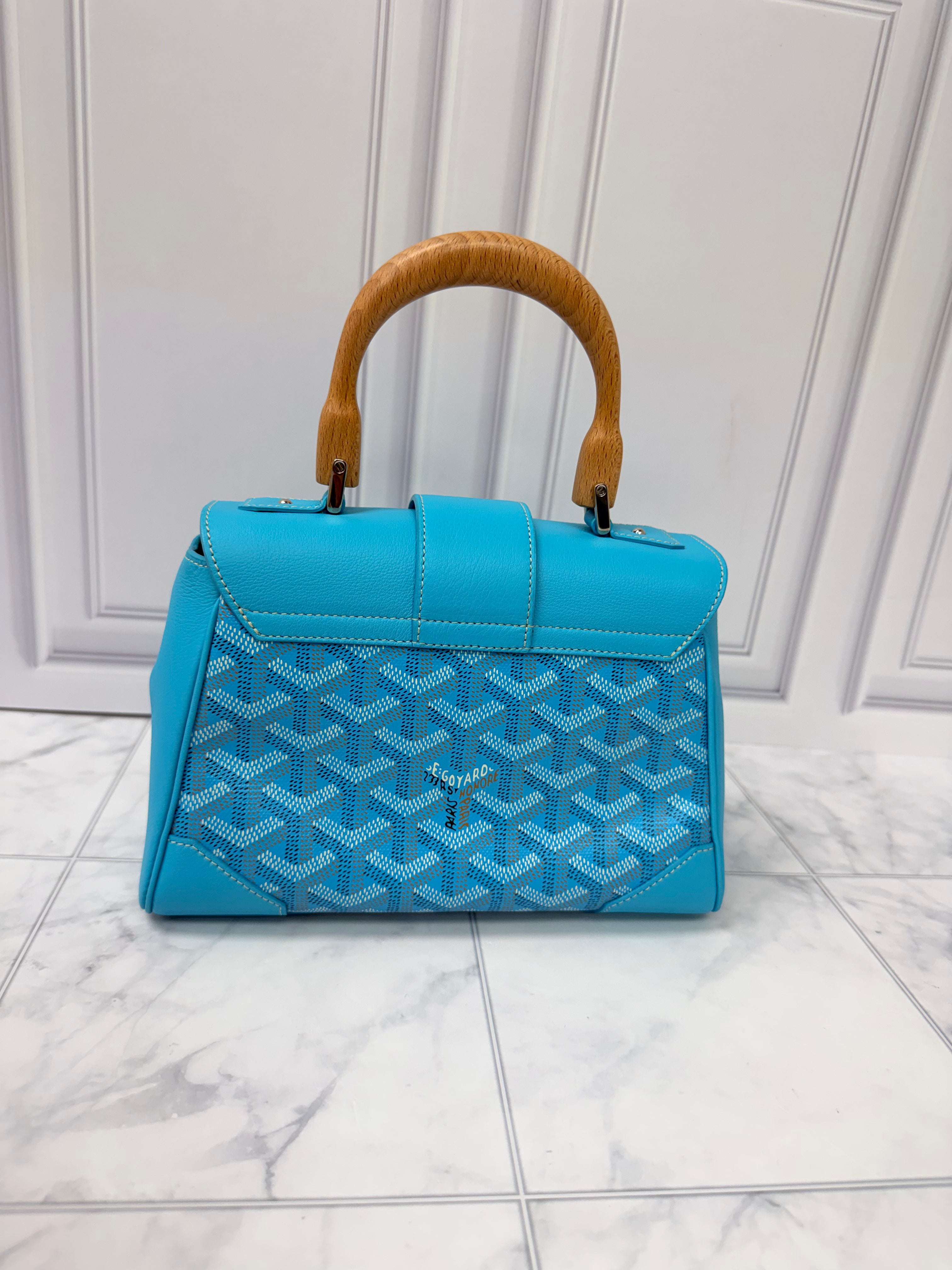 LIKE NEW - Goyard Blue Goyardine And Leather Saigon Top Handle Bag