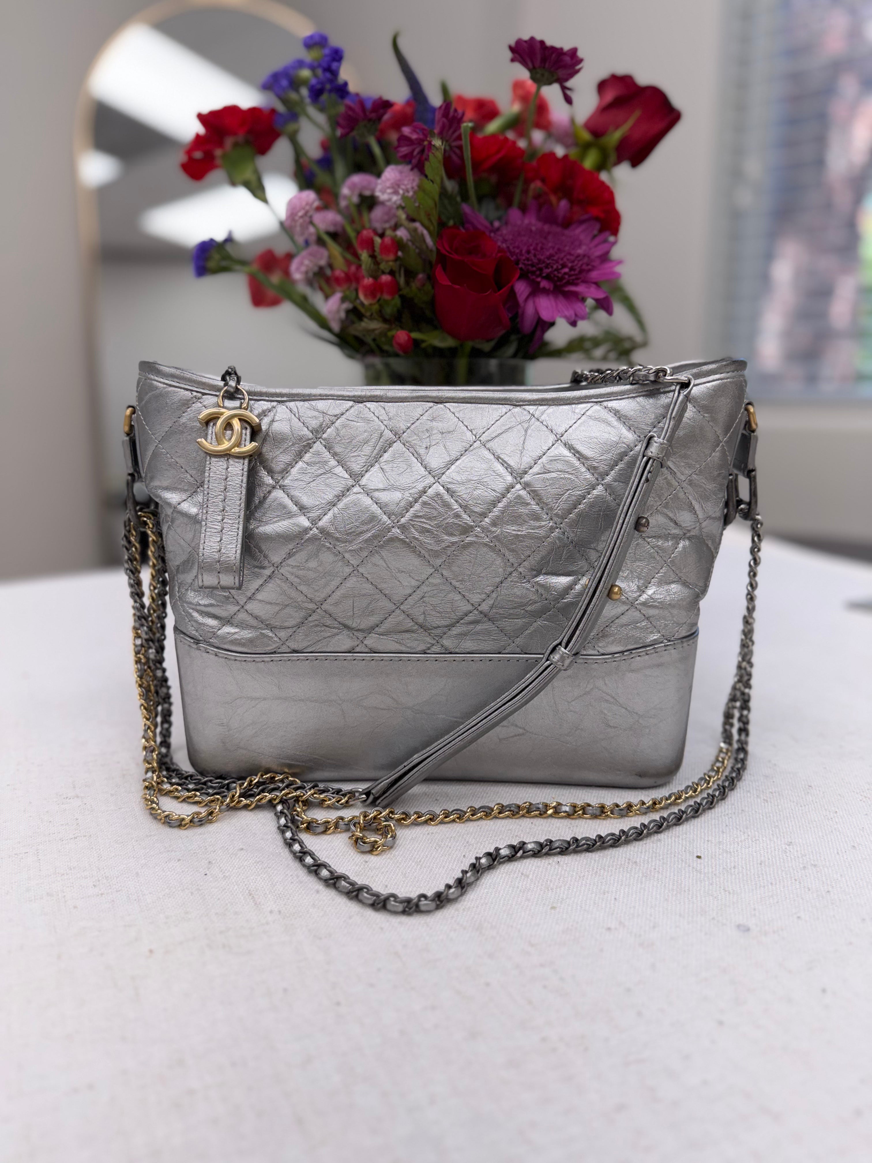 Chanel Silver Metallic Leather Gabrielle Bag