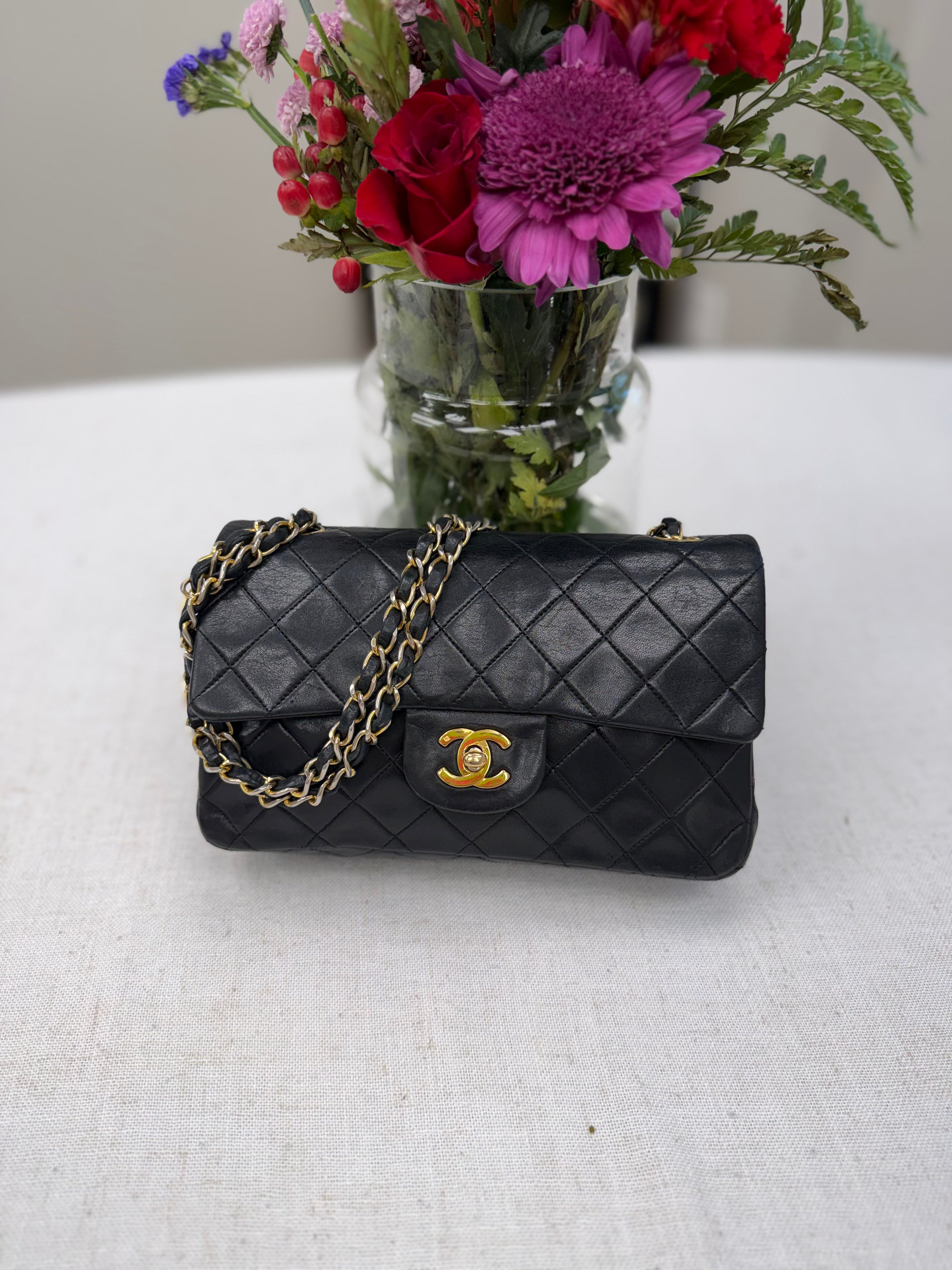 Chanel Black Lambskin Leather Double Flap Bag