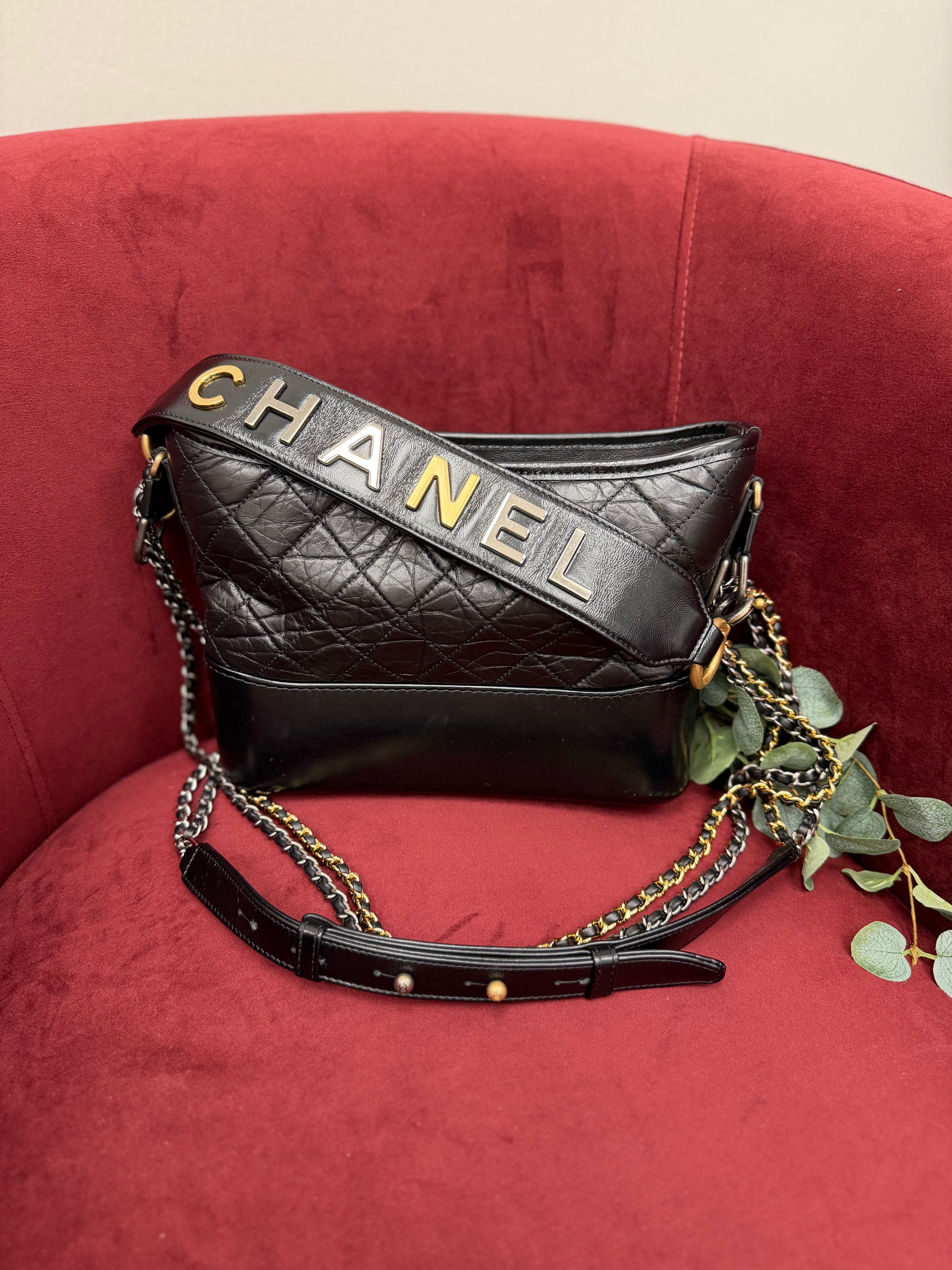 Chanel Black Leather Small Gabrielle Hobo Bag