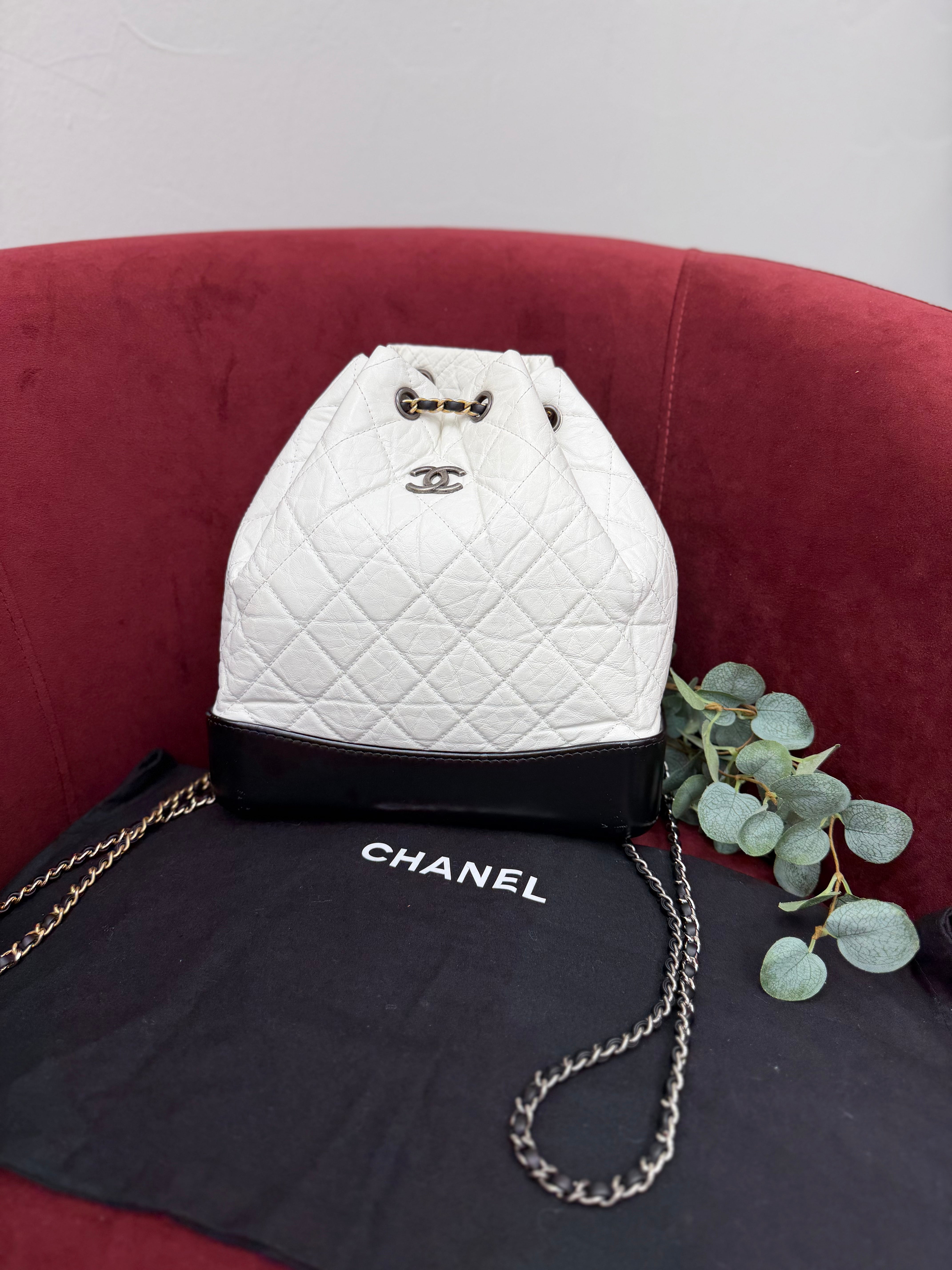 Chanel White And Black Leather Gabrielle Backpack