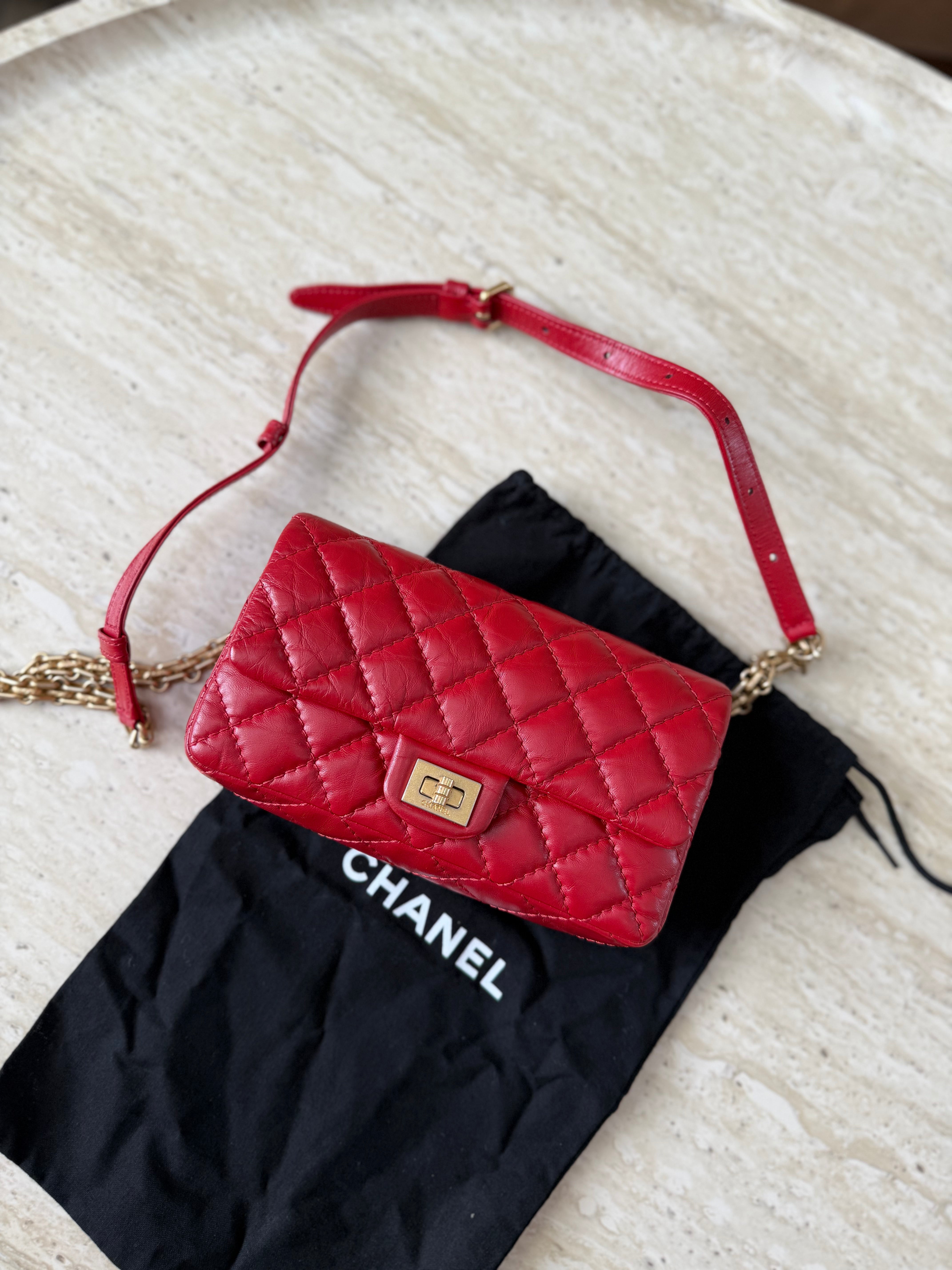 Chanel Red Aged Calfskin Quilted 2.55 Belt Bag