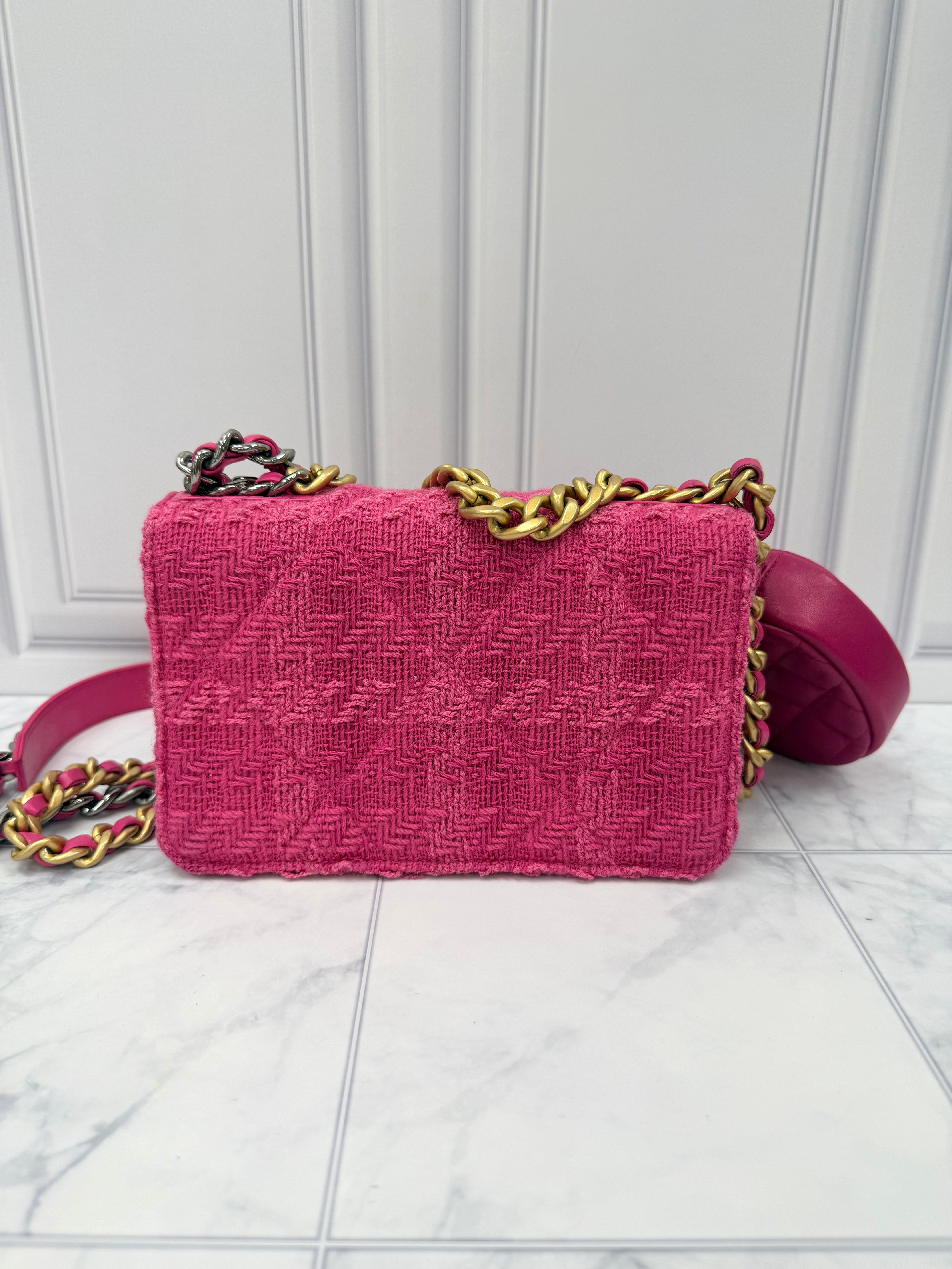 Chanel Hot Pink Tweed Wallet On A Chain