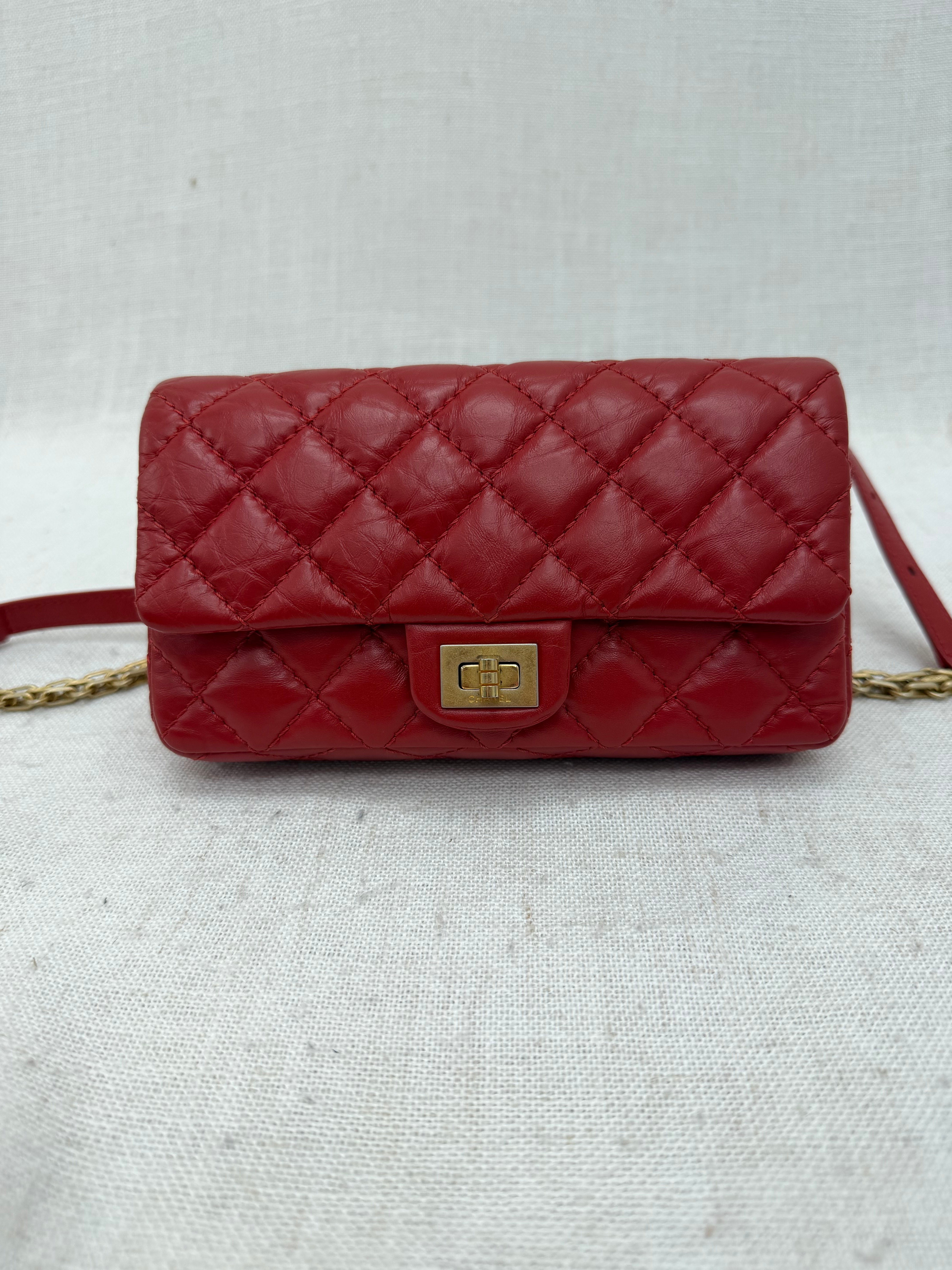 Chanel Red Aged Calfskin Quilted 2.55 Belt Bag