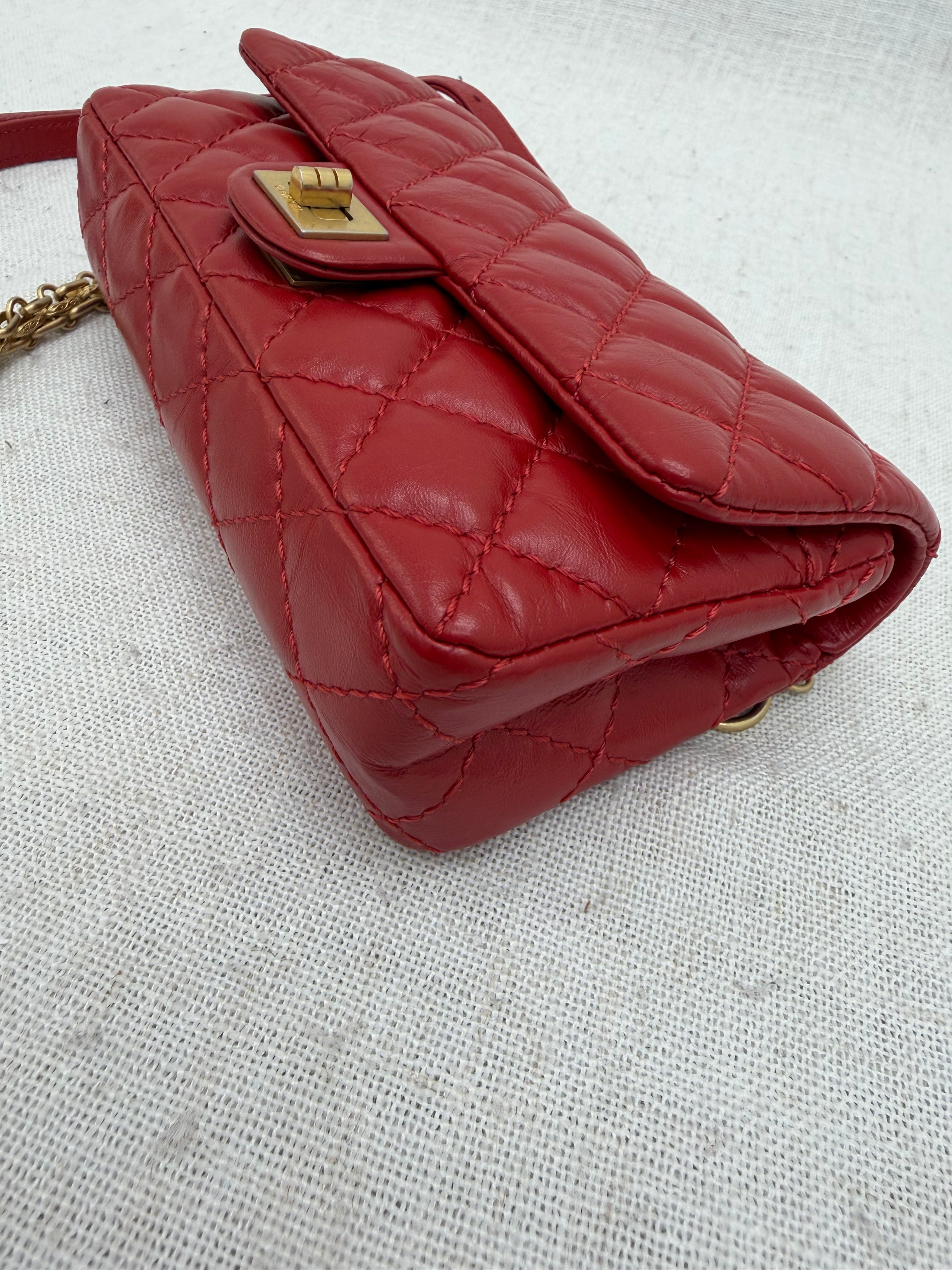 Chanel Red Aged Calfskin Quilted 2.55 Belt Bag