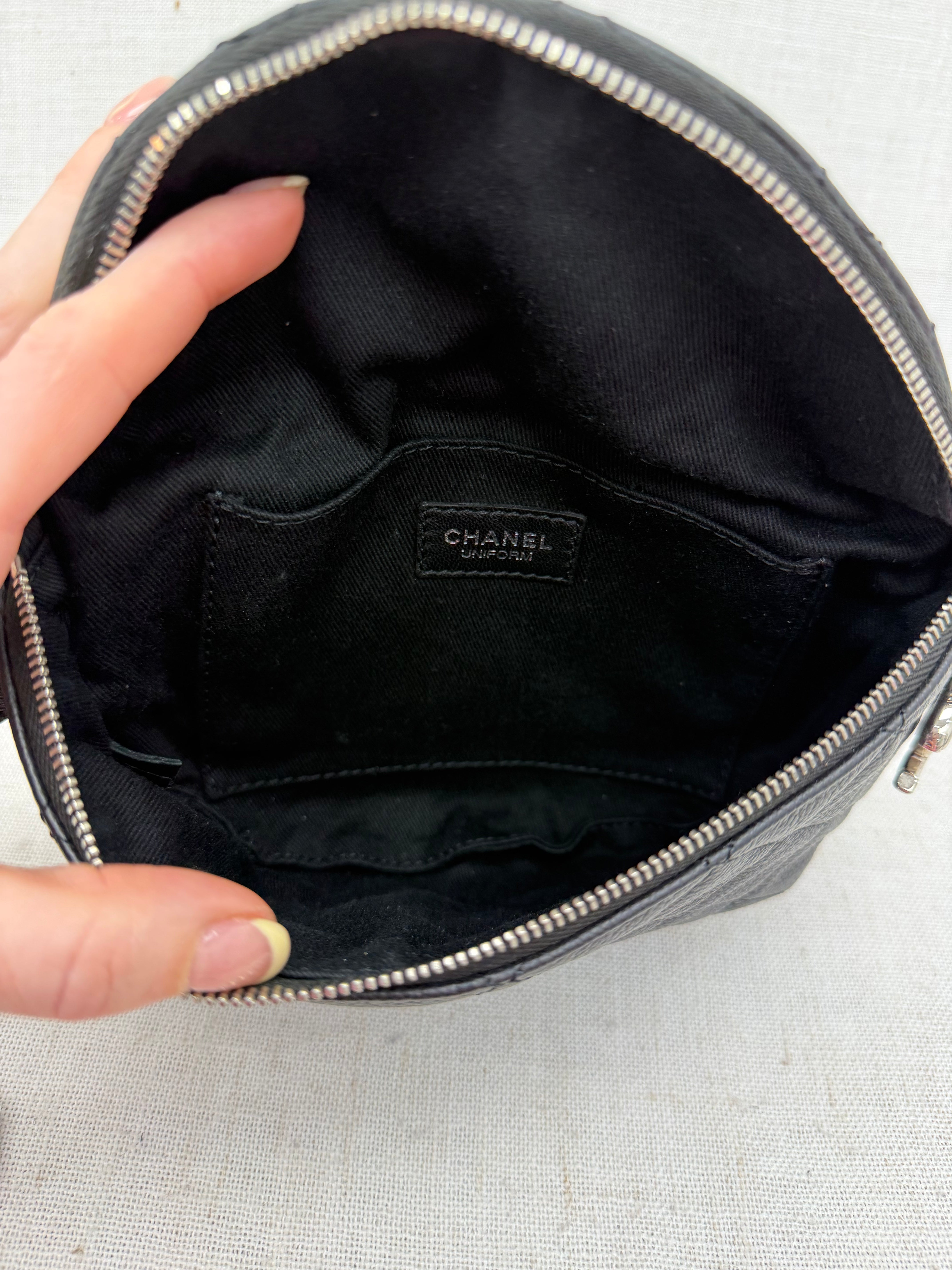 Chanel Uniform Black Quilted Caviar Belt Bag