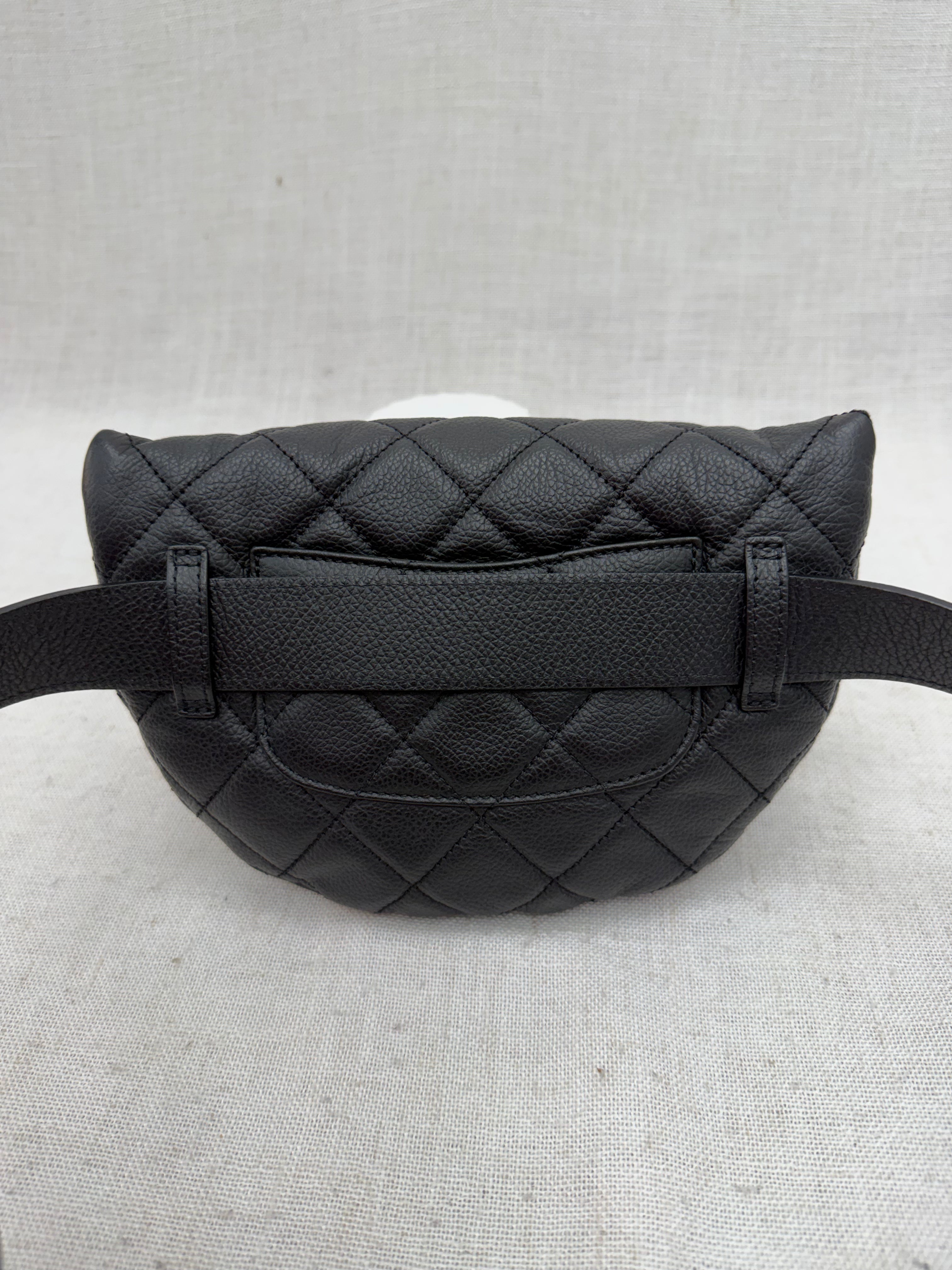Chanel Uniform Black Quilted Caviar Belt Bag