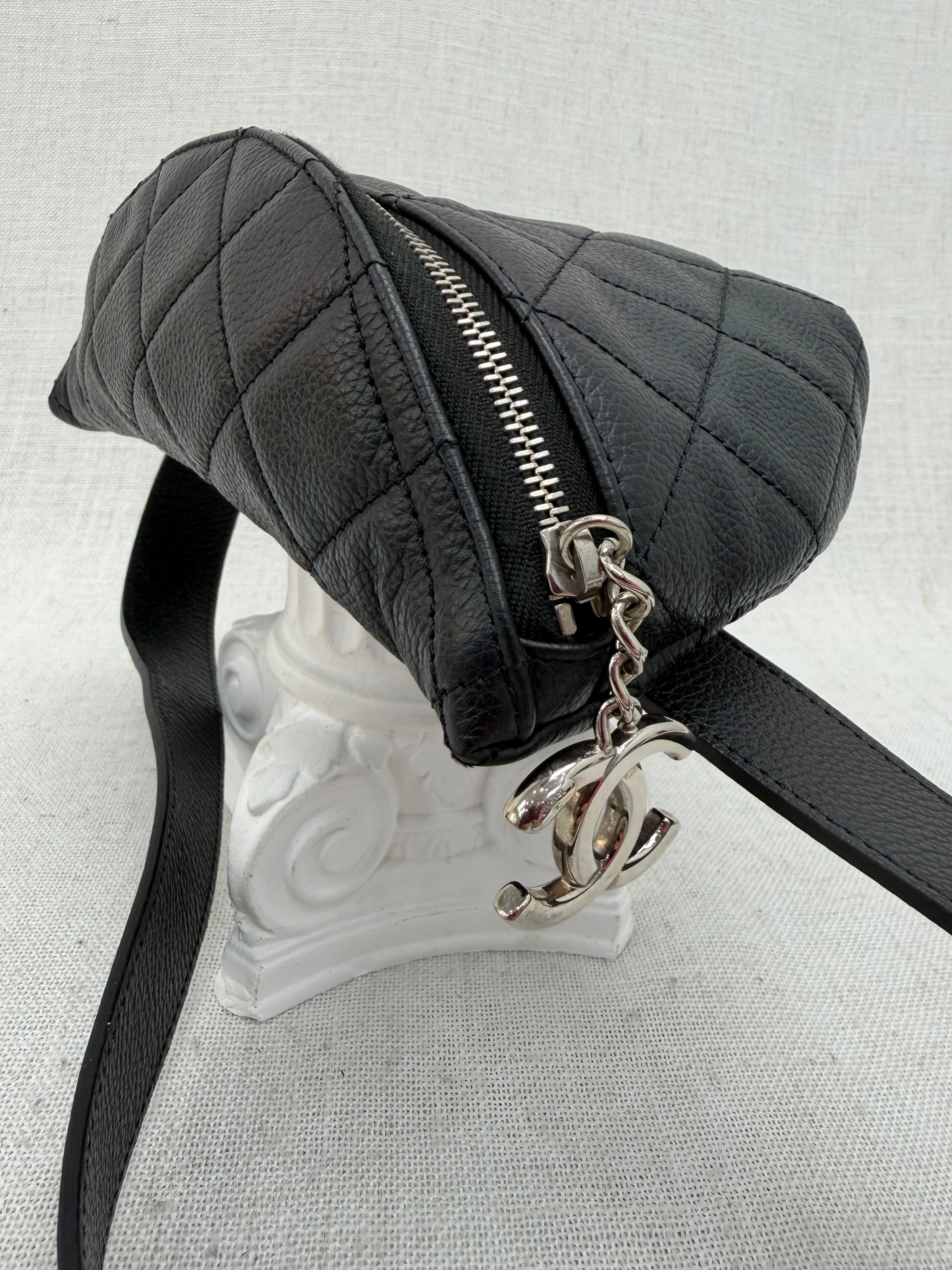 Chanel Uniform Black Quilted Caviar Belt Bag