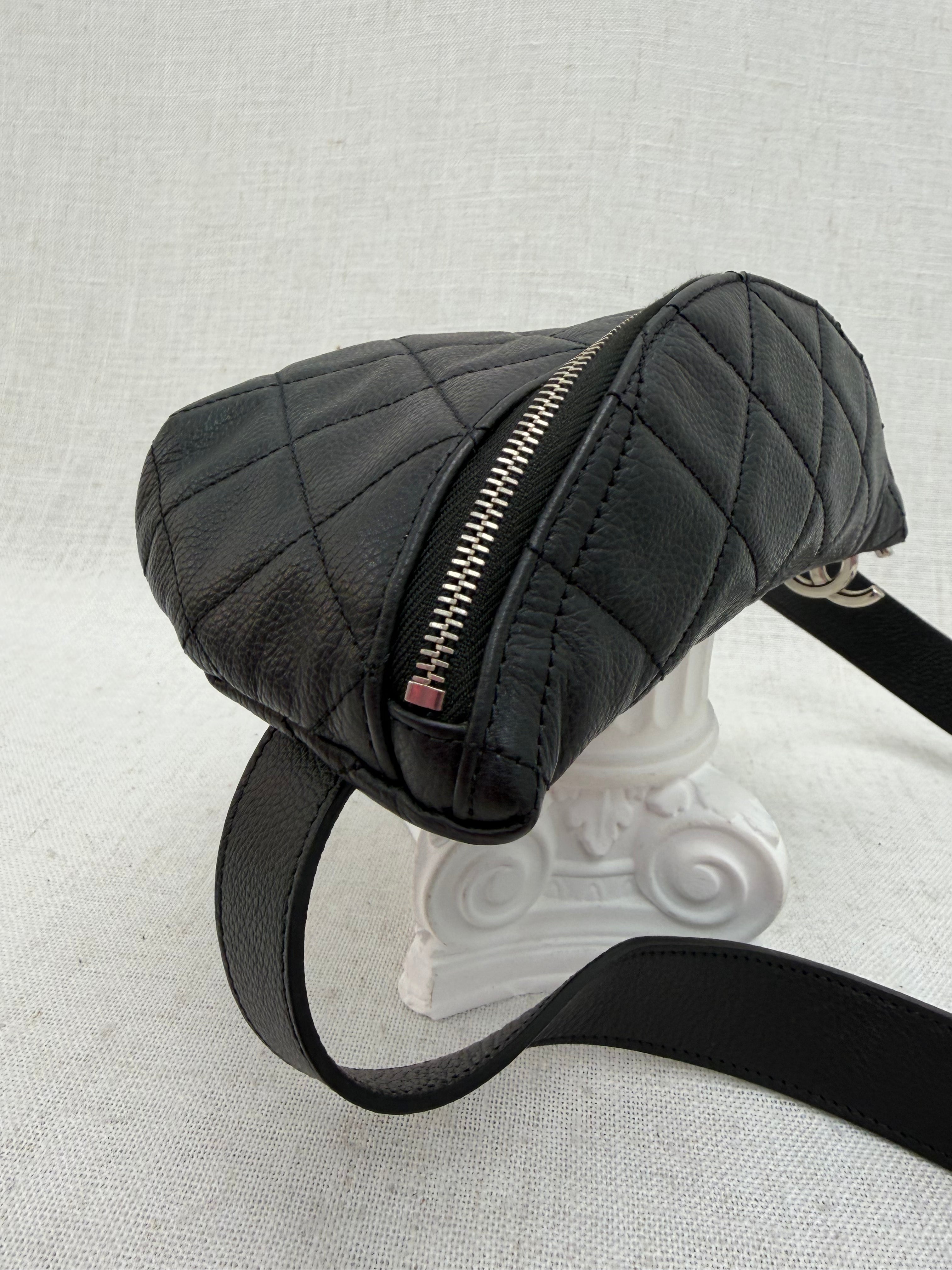 Chanel Uniform Black Quilted Caviar Belt Bag