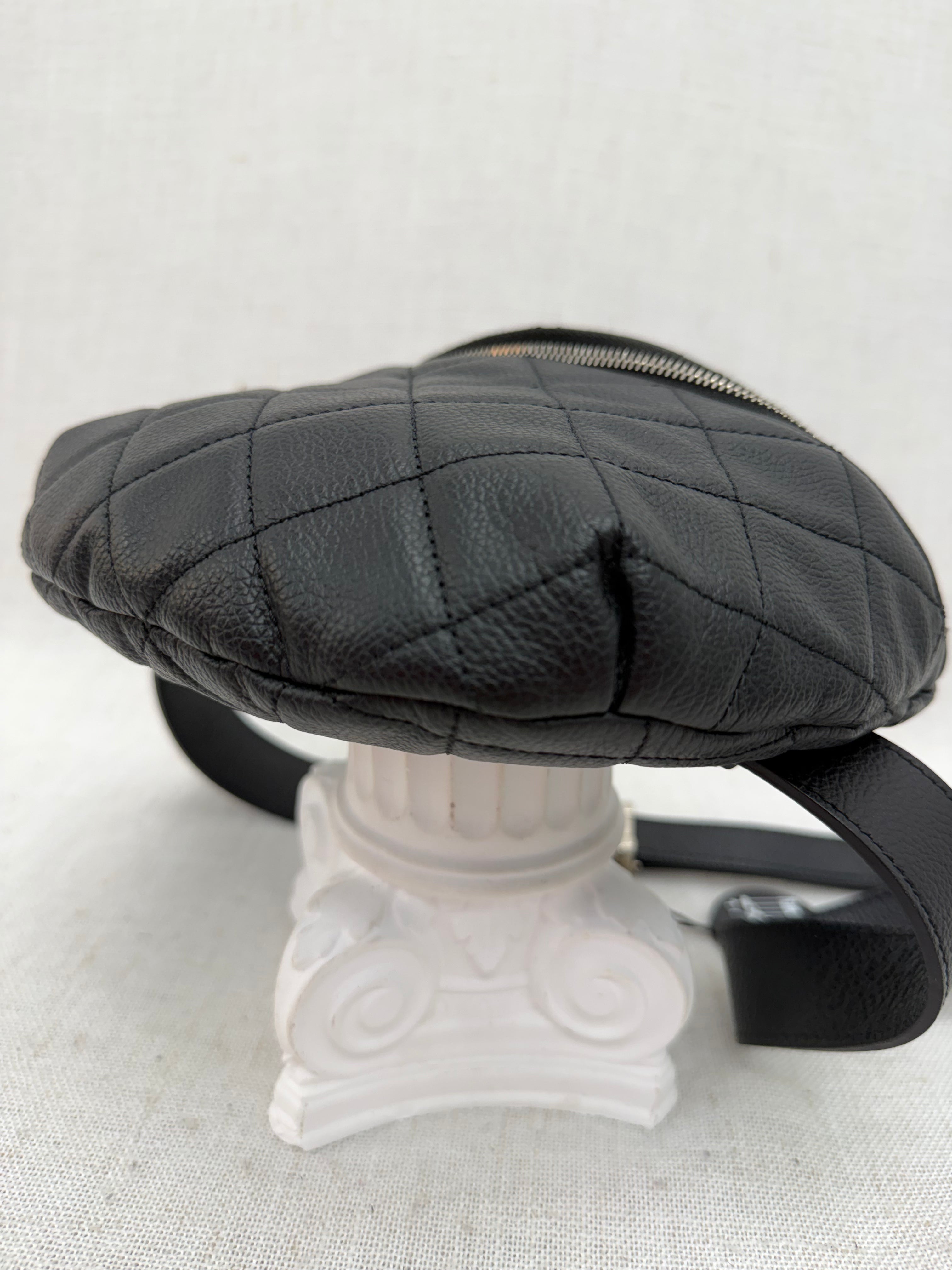 Chanel Uniform Black Quilted Caviar Belt Bag