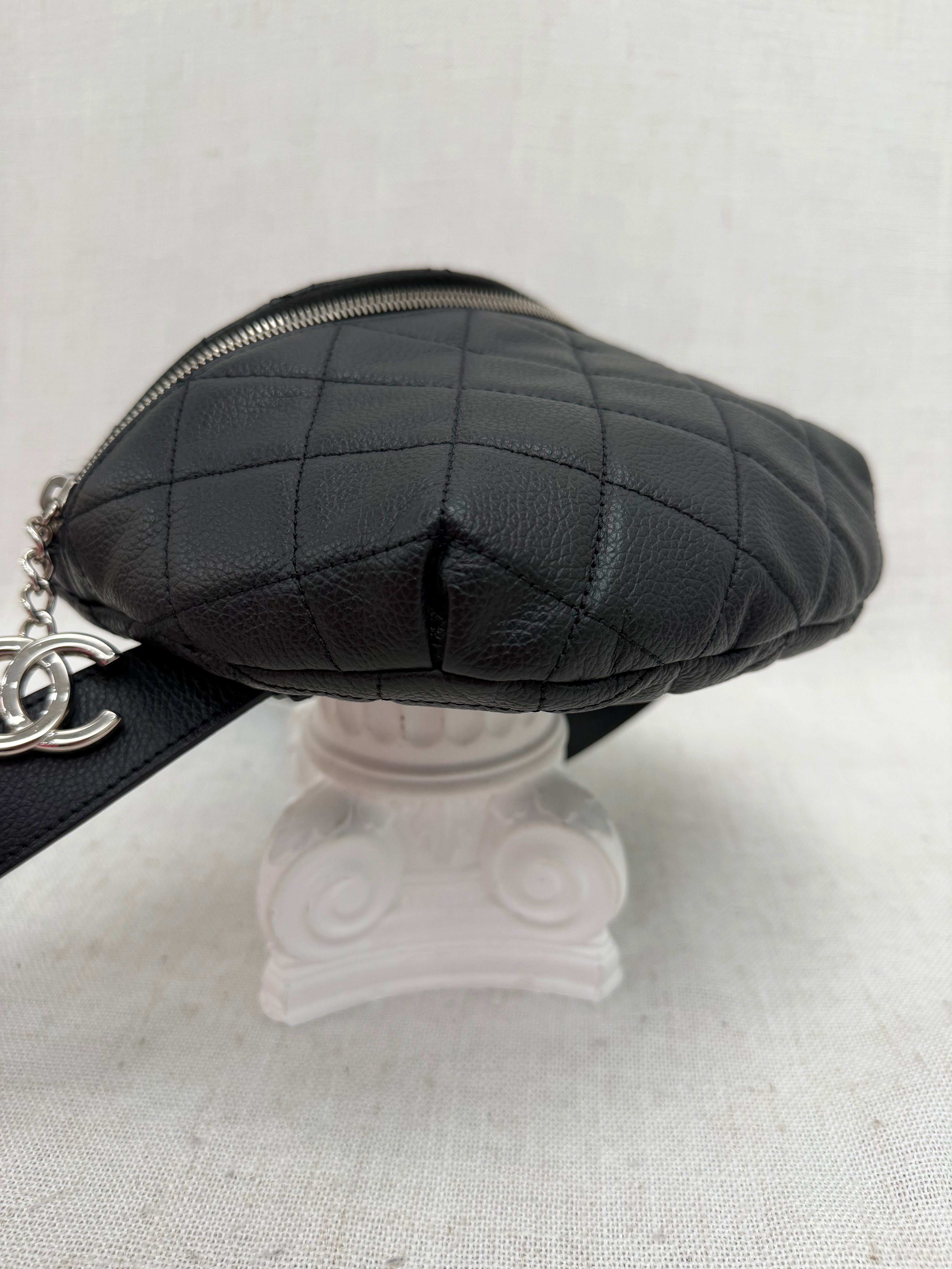 Chanel Uniform Black Quilted Caviar Belt Bag