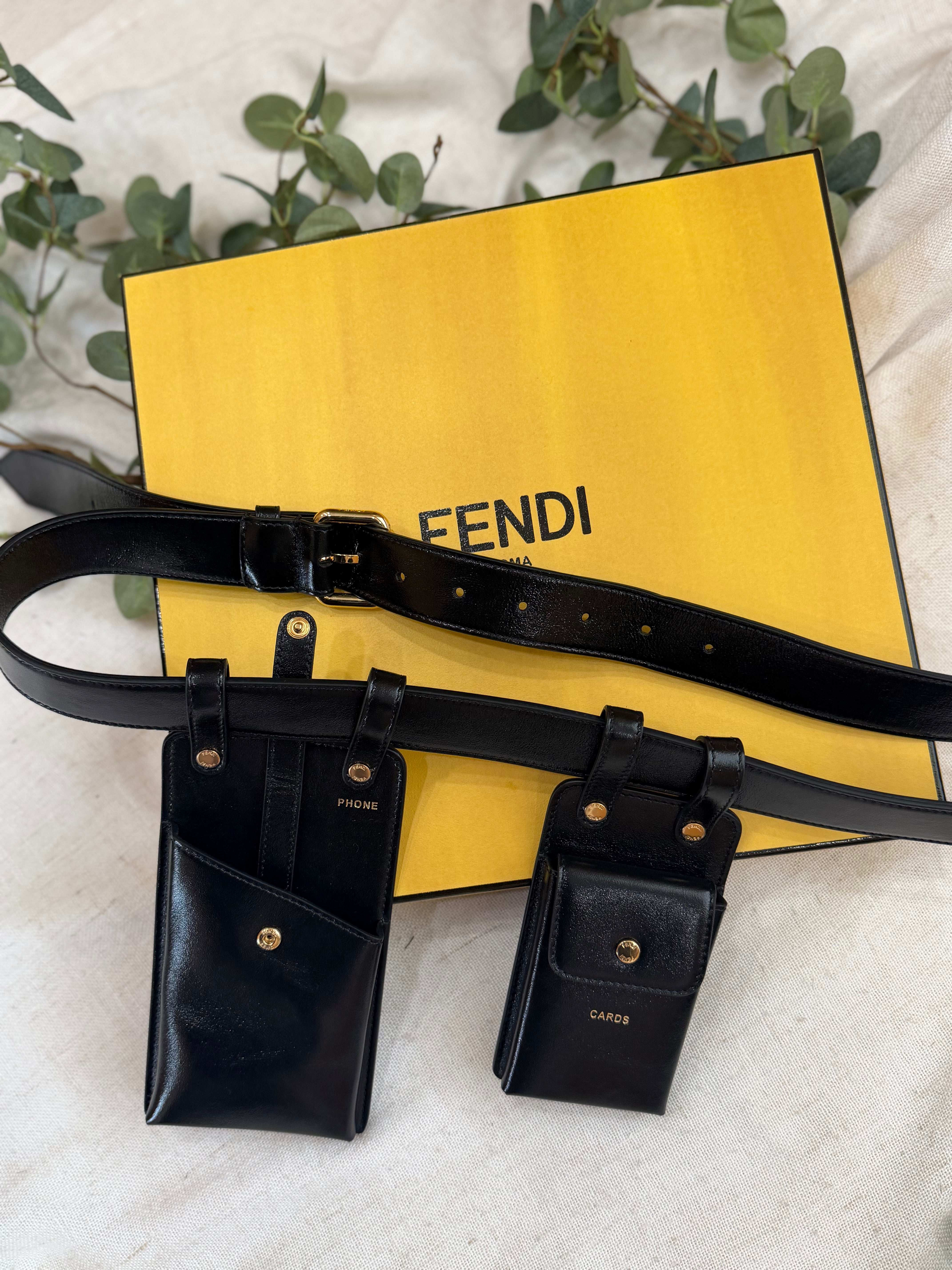 Fendi Black Vitello Leather Uniform Utility Belt Pouch