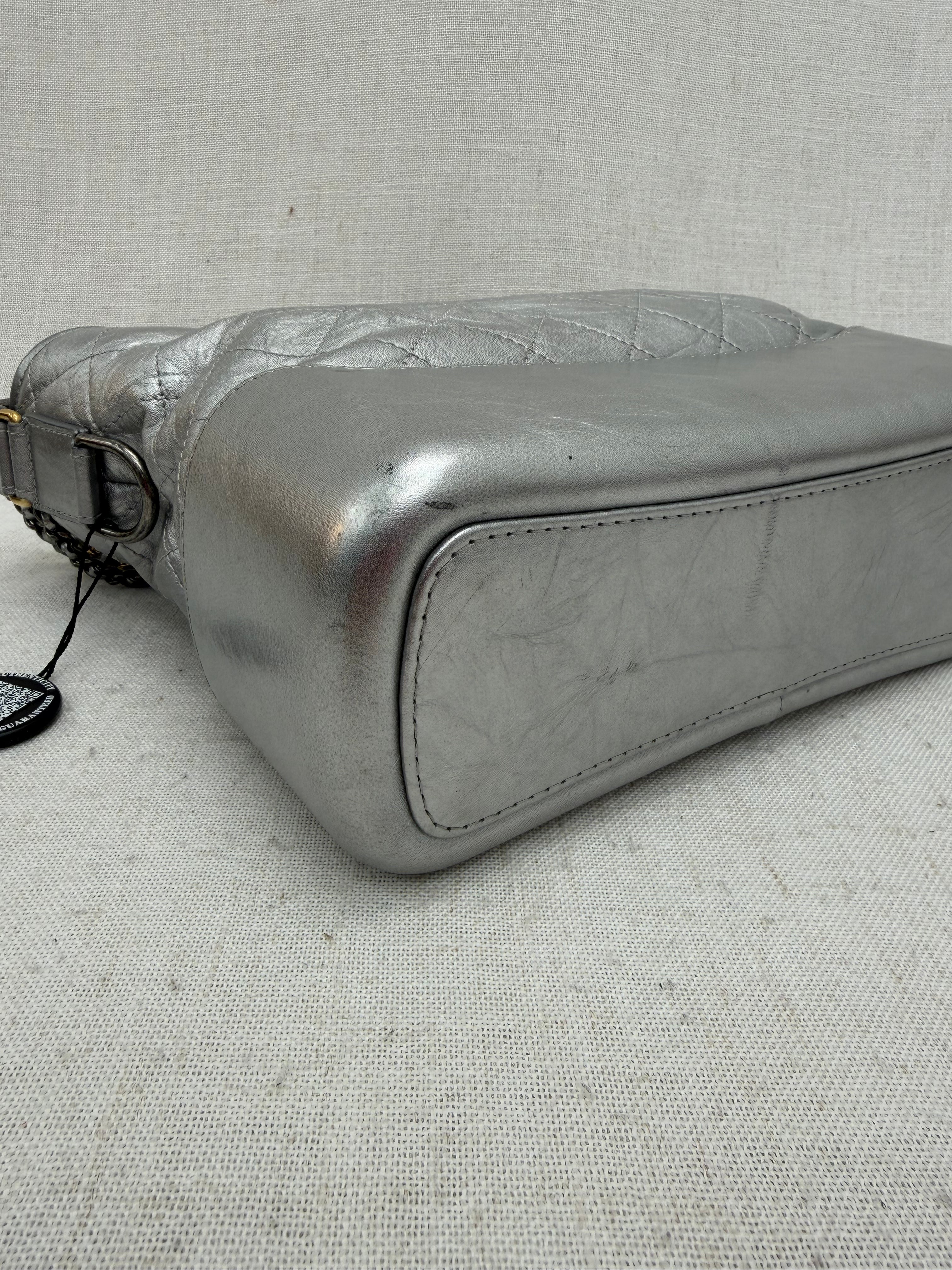 Chanel Metallic Silver Quilted Lambskin Large Gabrielle Hobo Bag