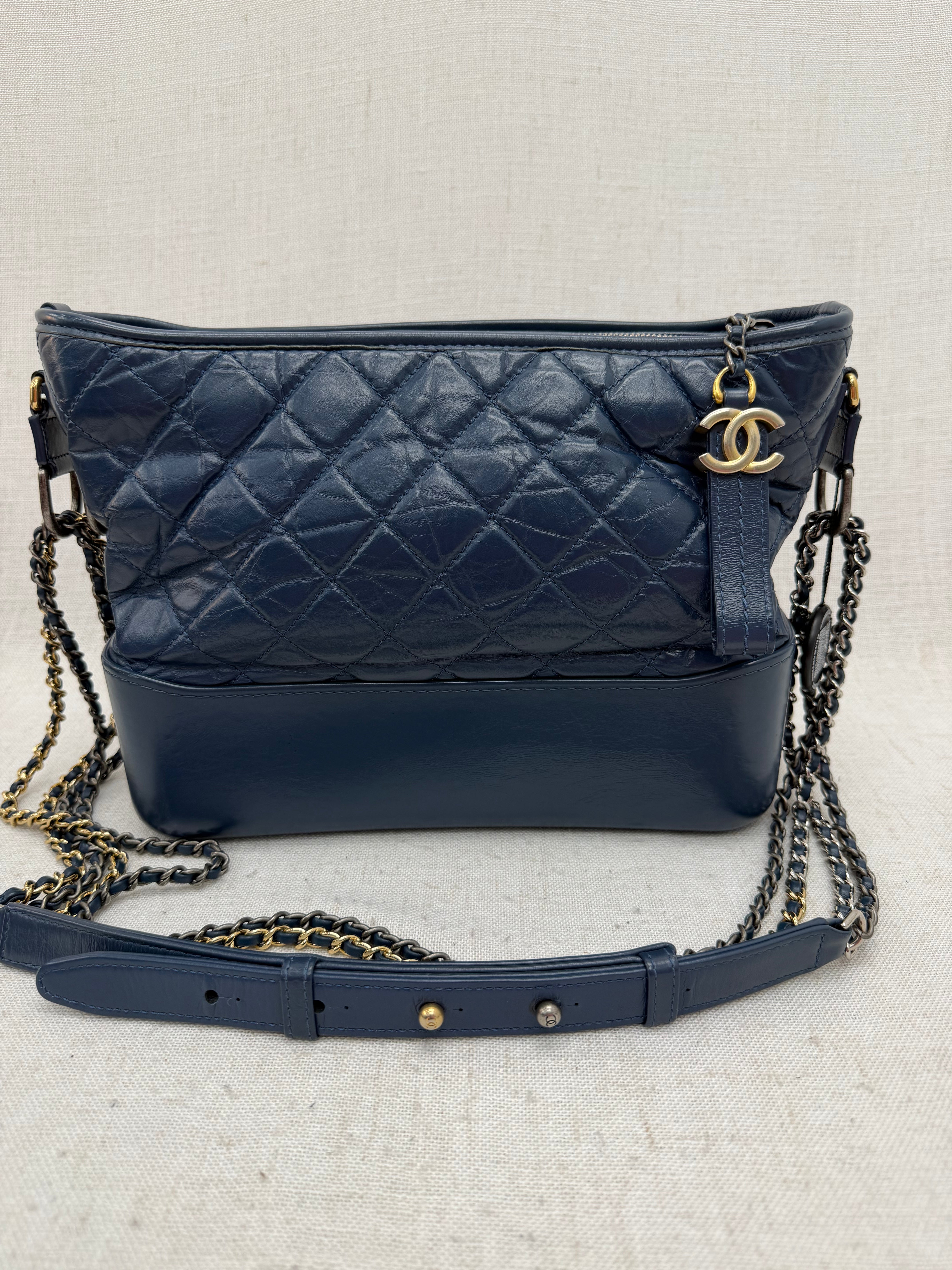 Chanel Navy Blue Quilted Lambskin Large Gabrielle Hobo Bag