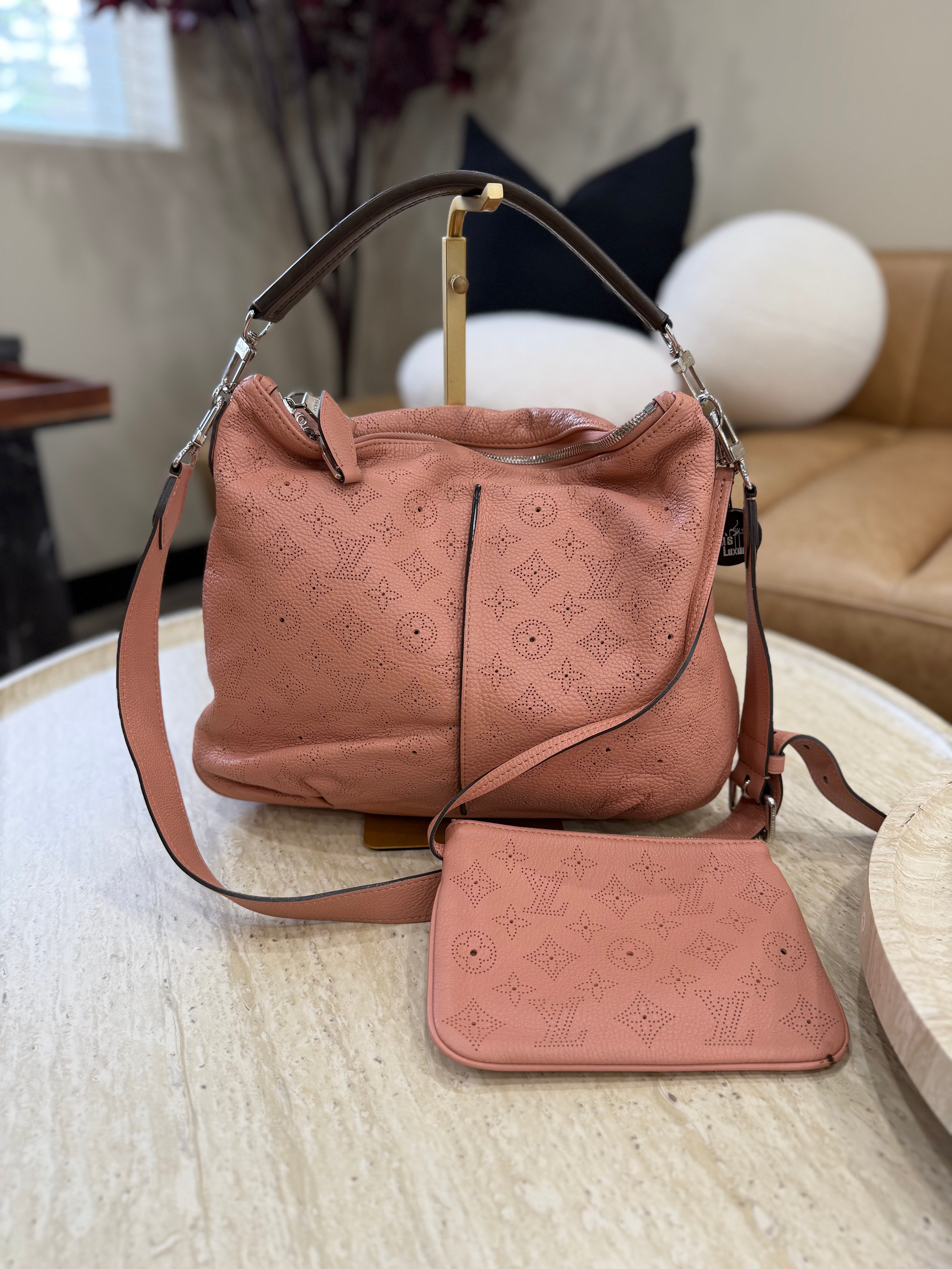 Louis Vuitton Rose Coral Mahina Leather Selene PM Hobo Bag