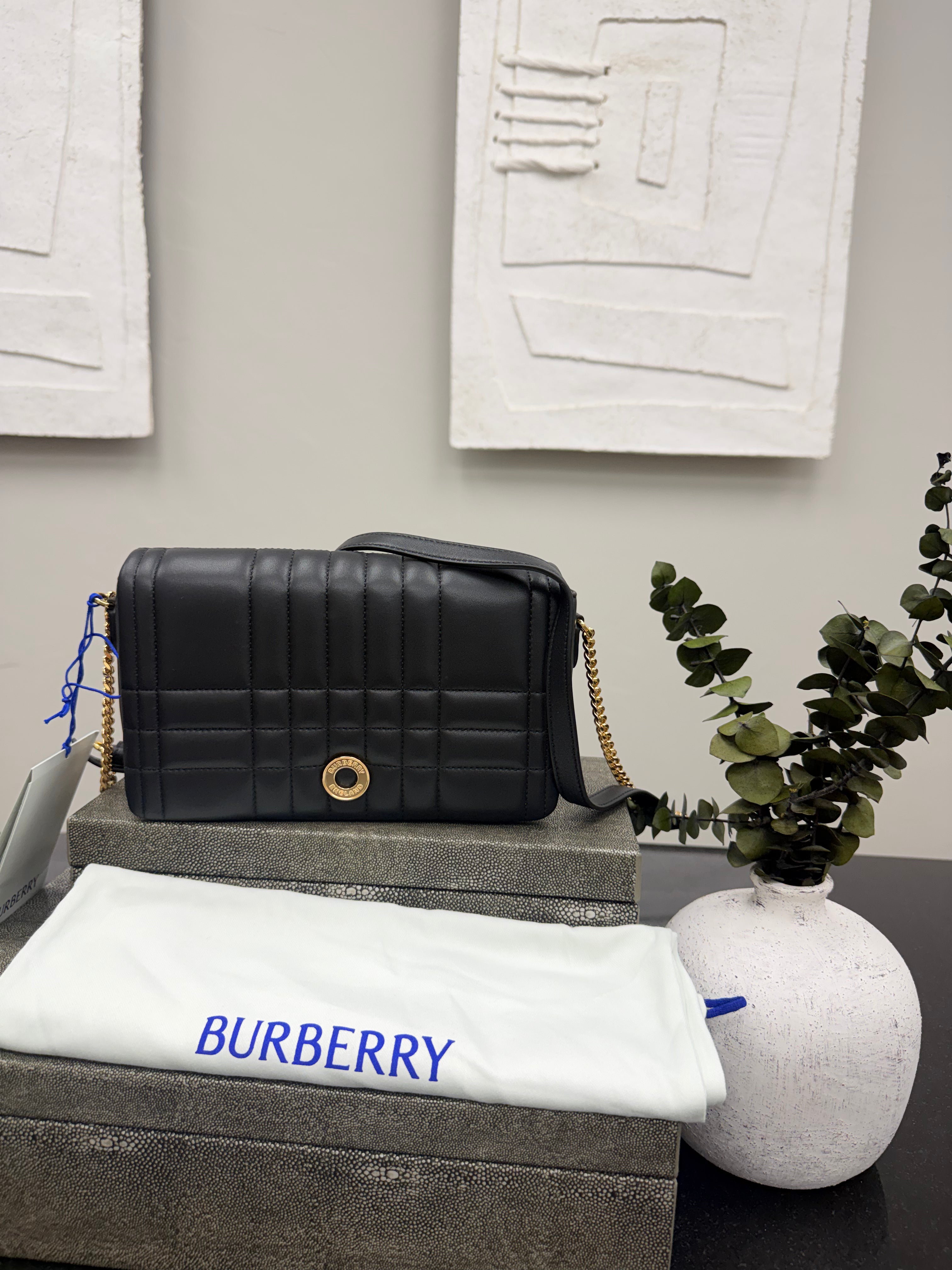 BRAND NEW - Burberry Black Quilted Leather Chain Shoulder Bag