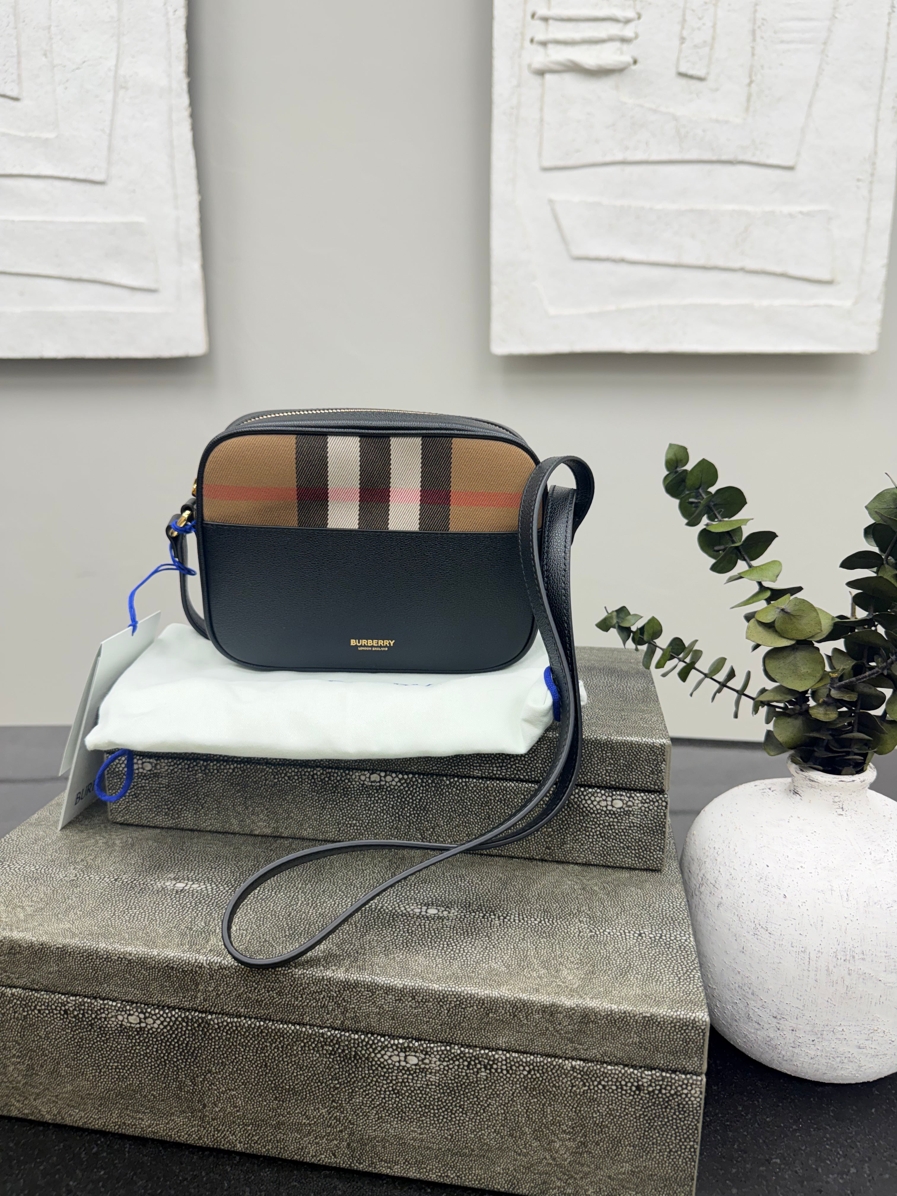 BRAND NEW - Burberry Black Grained Leather Camera Bag