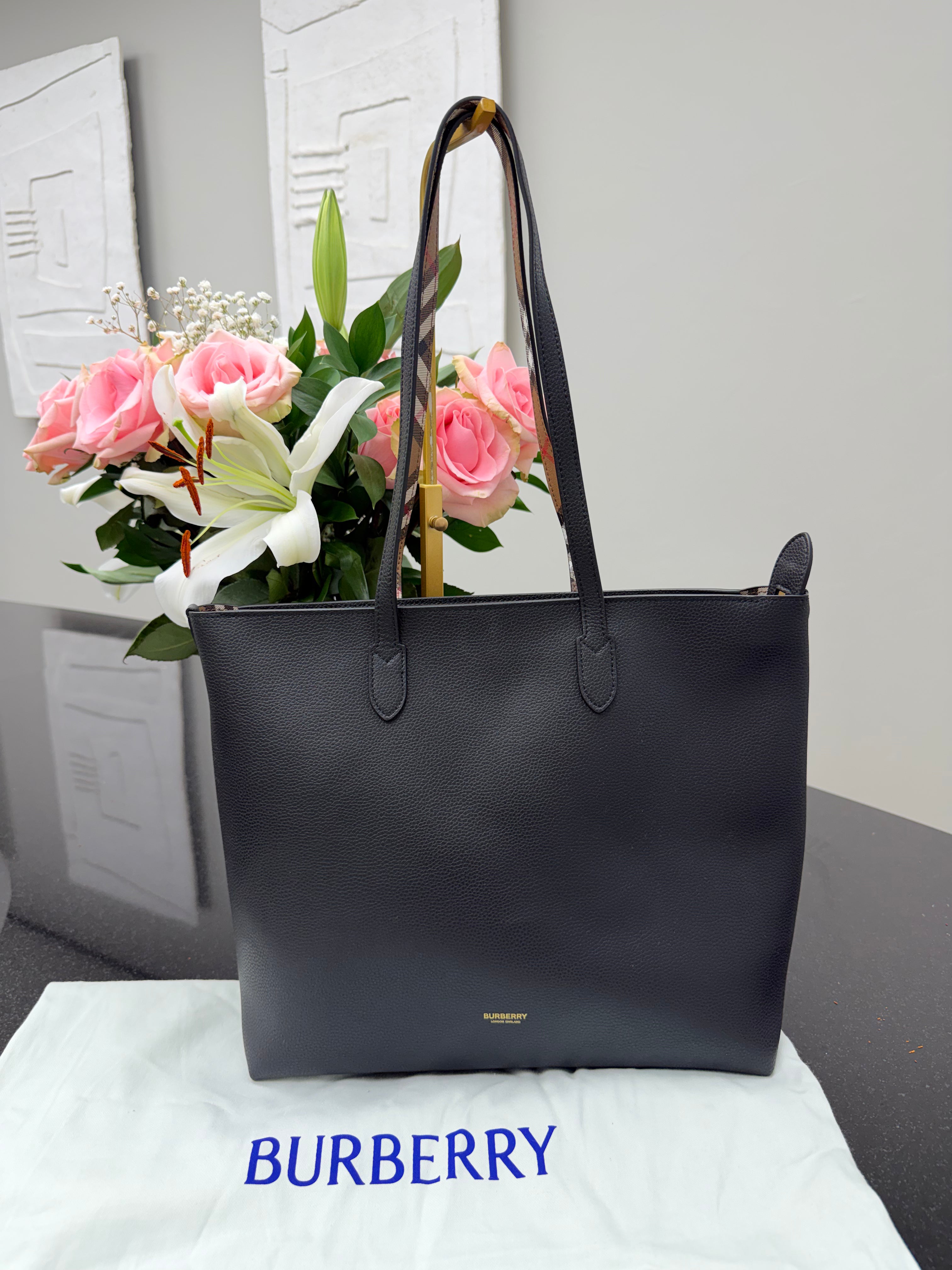 BRAND NEW - Burberry Black Grained Leather Tote Bag