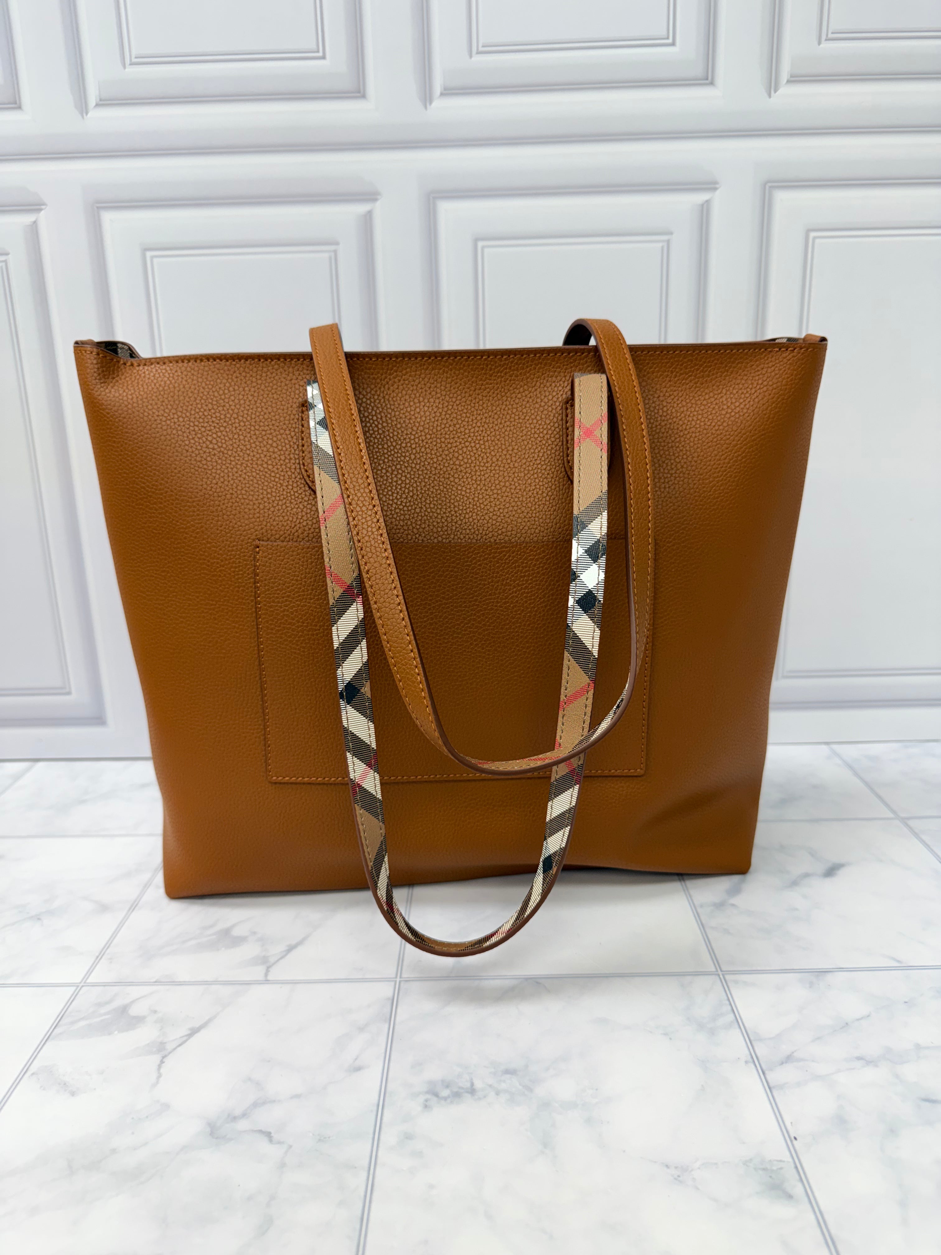 BRAND NEW - Burberry Brown Grained Leather Tote Bag