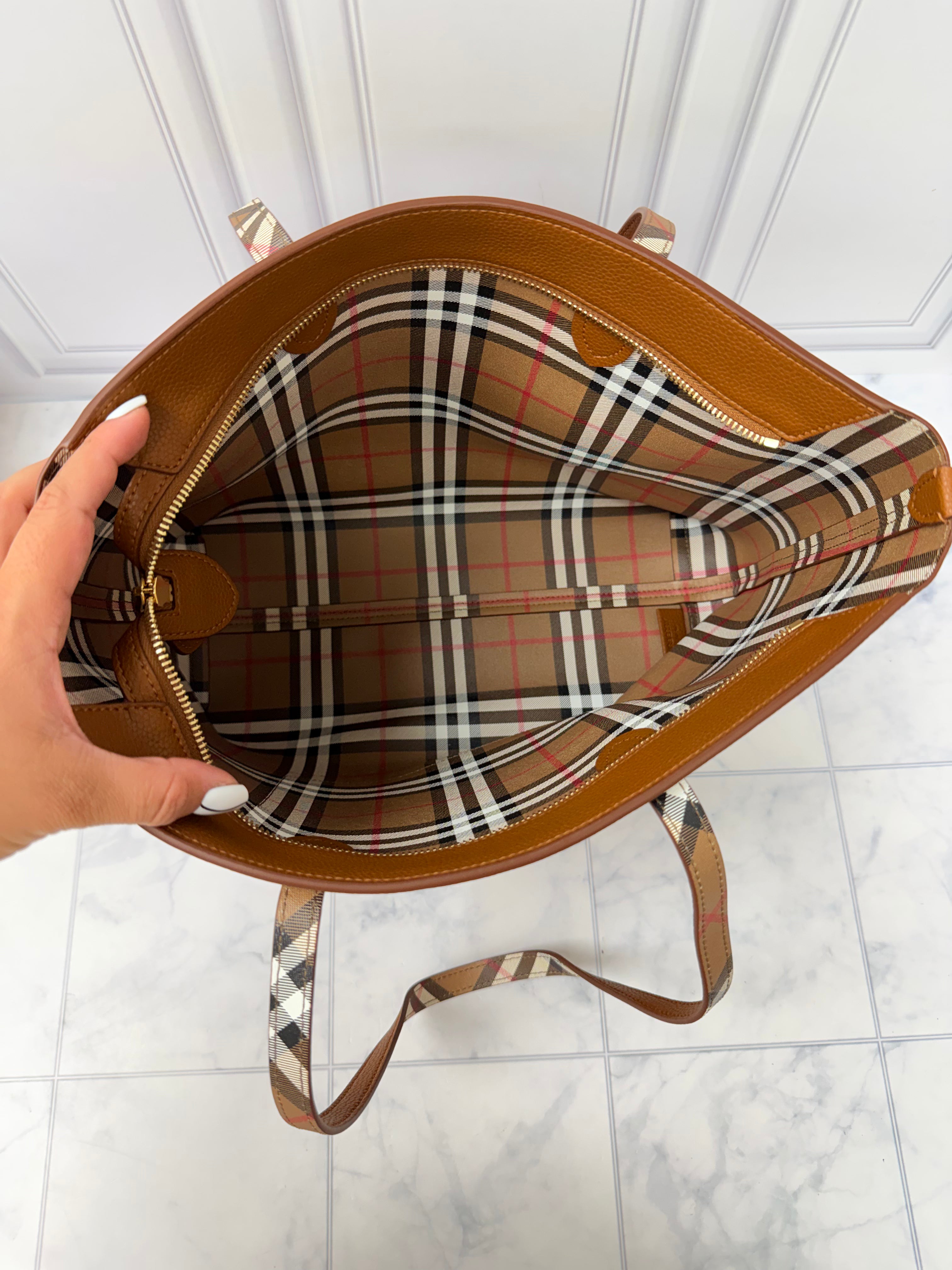 BRAND NEW - Burberry Brown Grained Leather Tote Bag