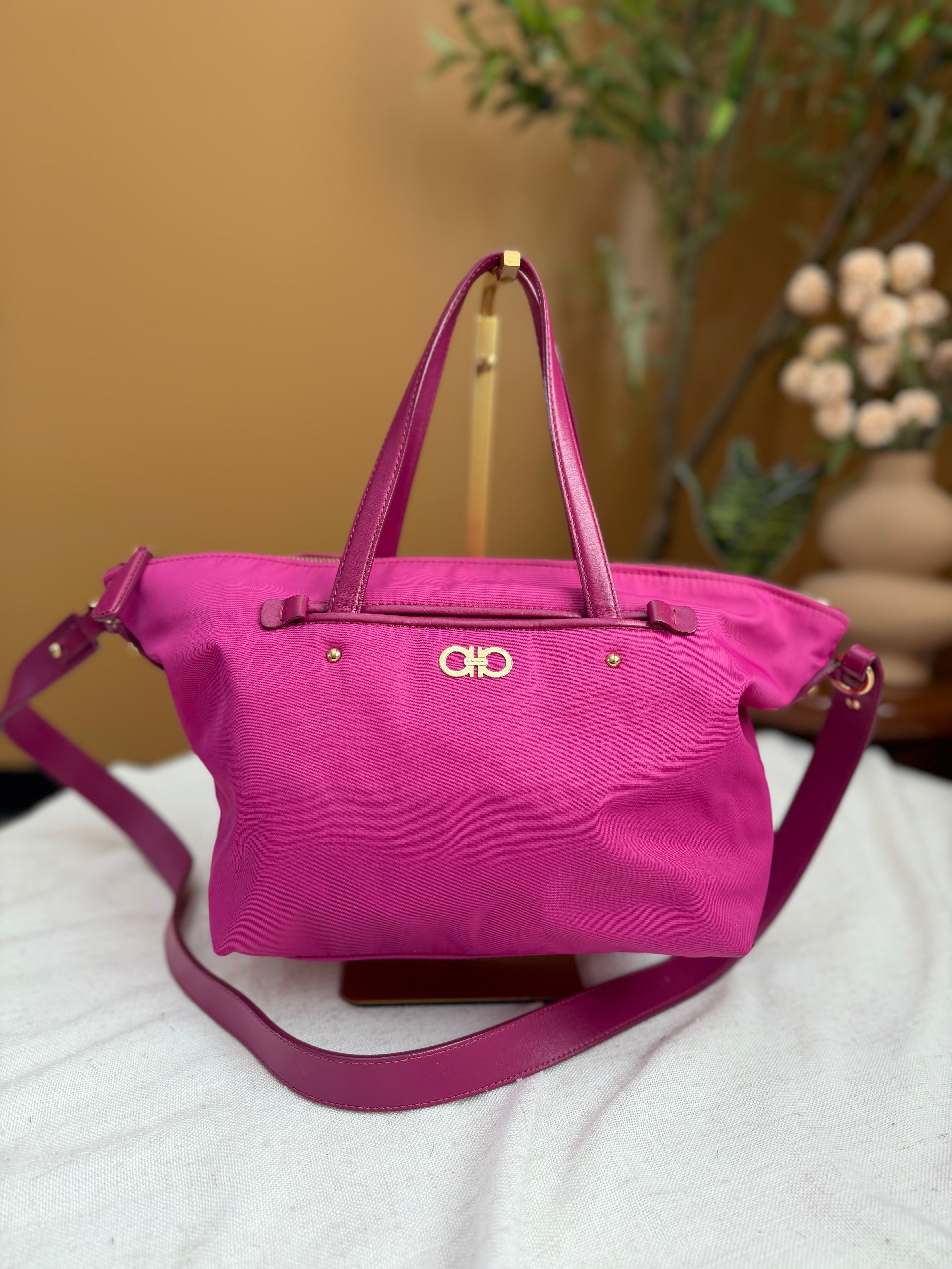 Salvatore Ferragamo Pink Nylon Two Way Tote Bag