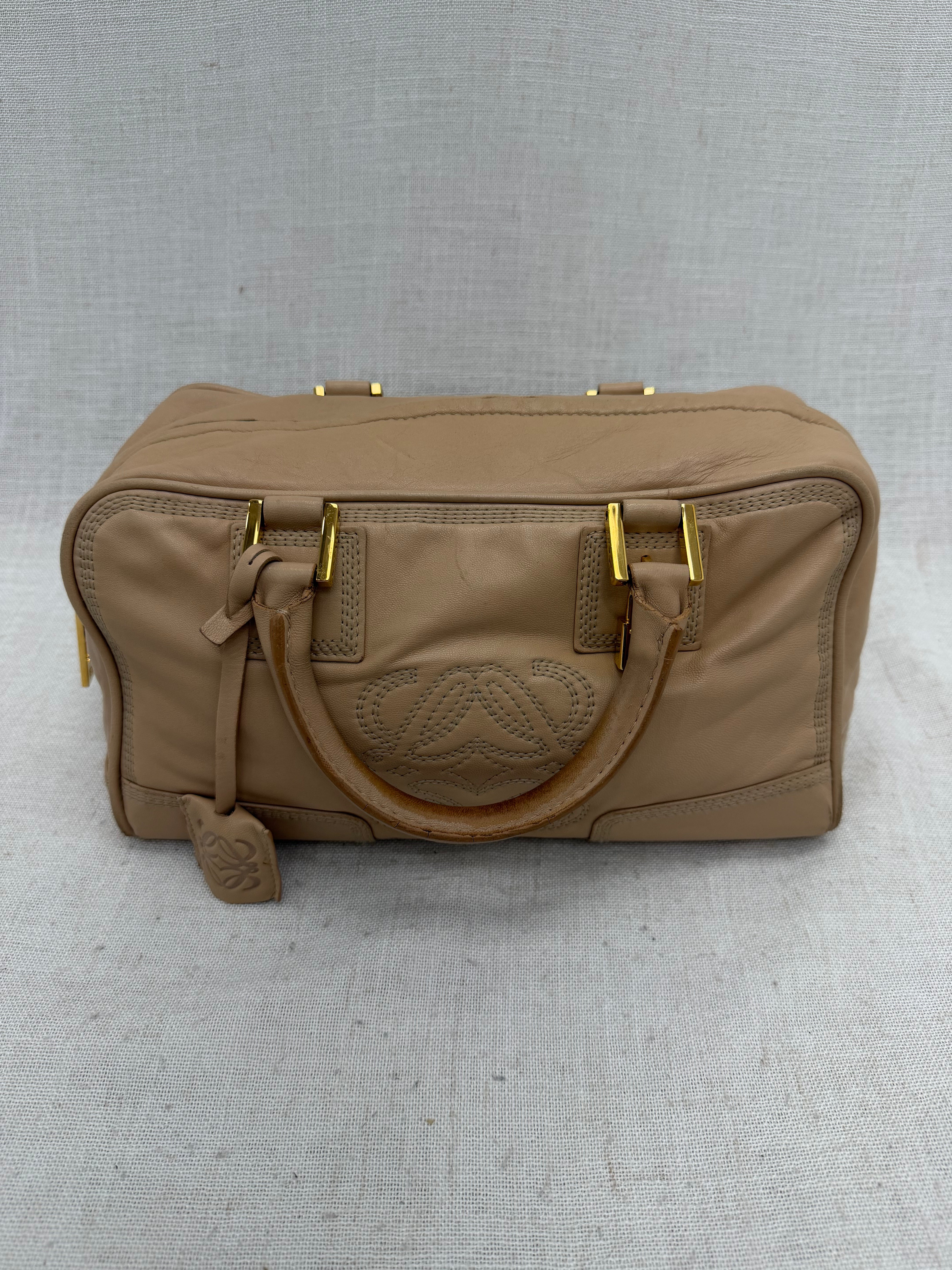 Loewe Vintage Beige Leather Amazona 28 Boston Bag