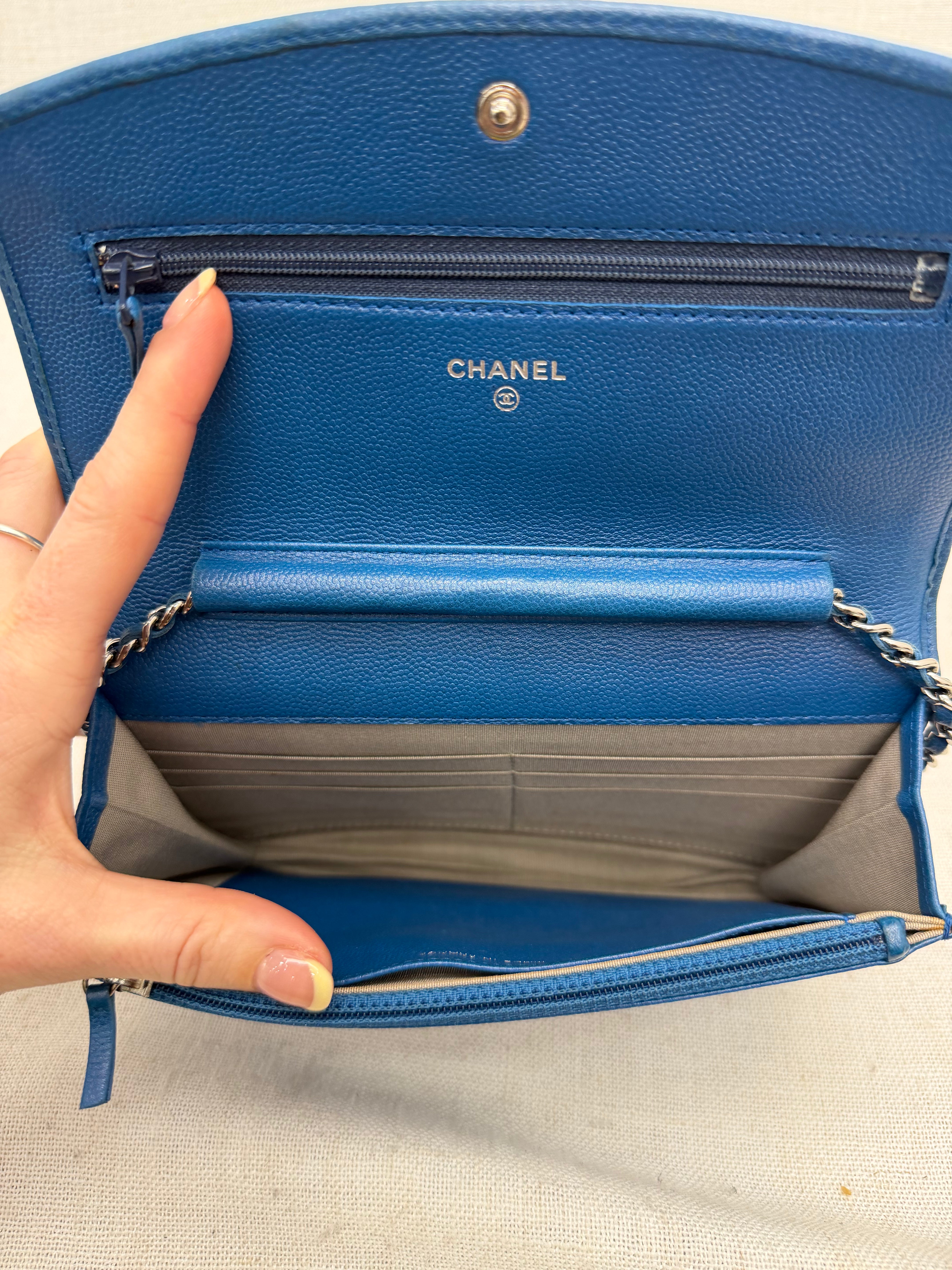 Chanel Blue Caviar Leather Wallet on a Chain