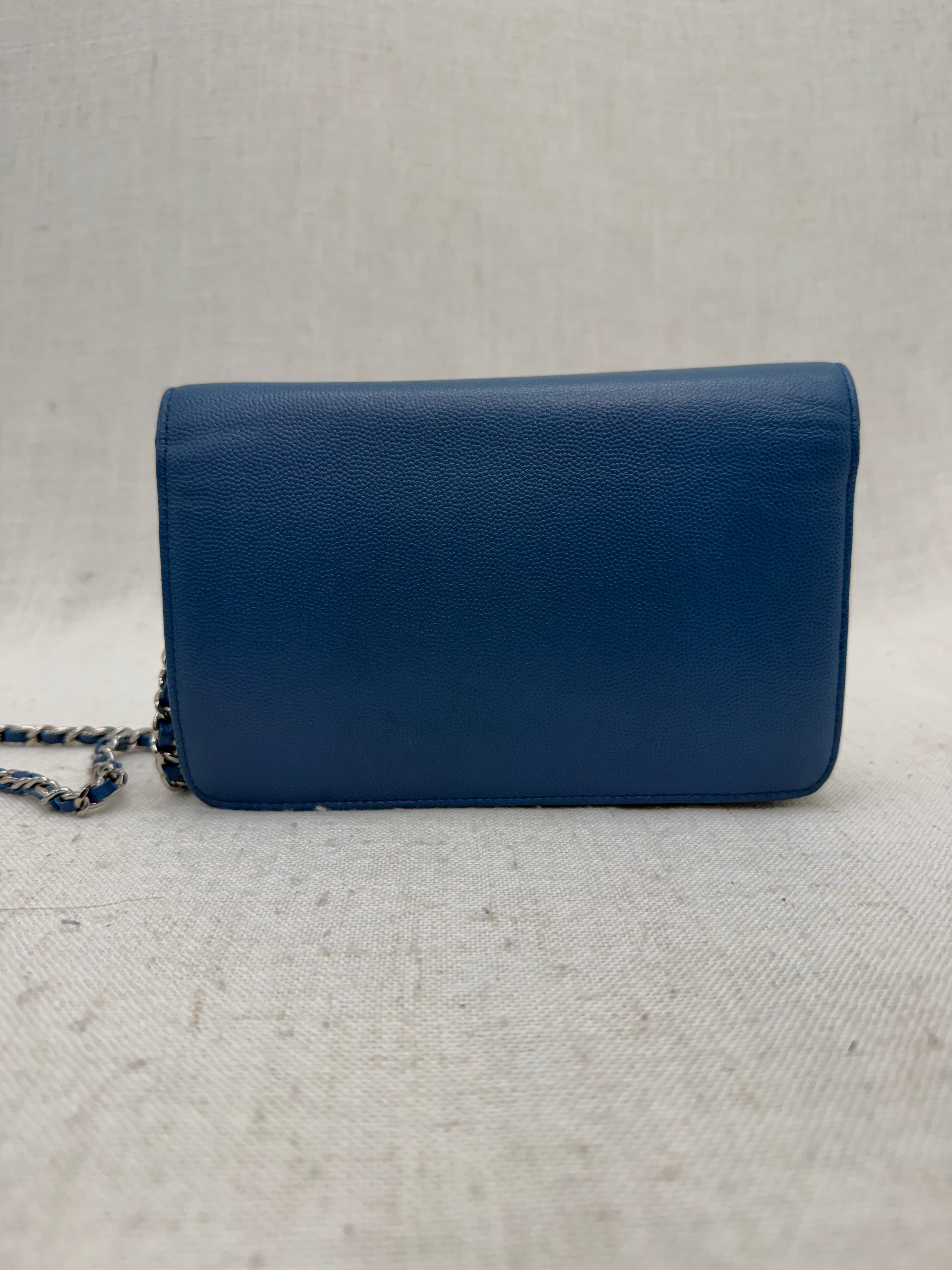 Chanel Blue Caviar Leather Wallet on a Chain
