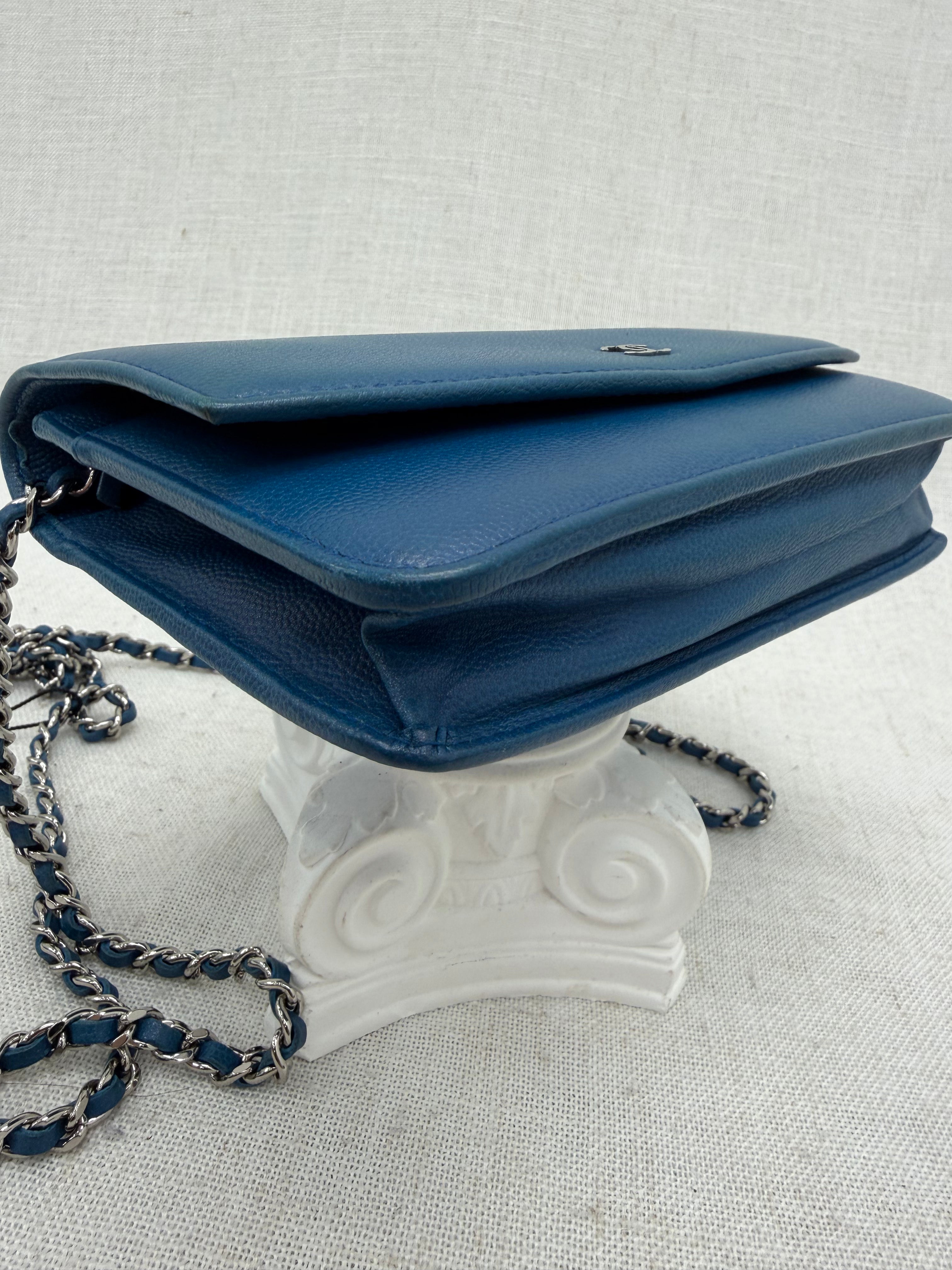 Chanel Blue Caviar Leather Wallet on a Chain