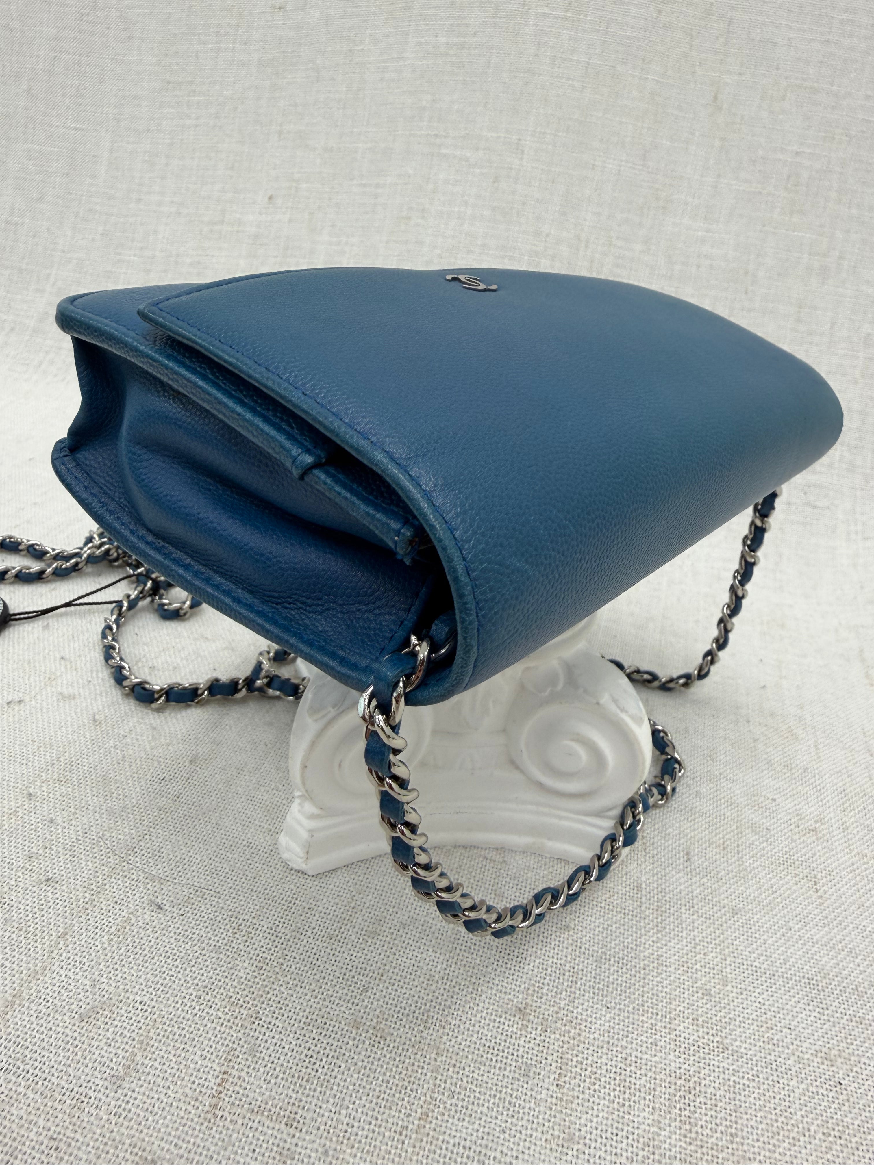 Chanel Blue Caviar Leather Wallet on a Chain