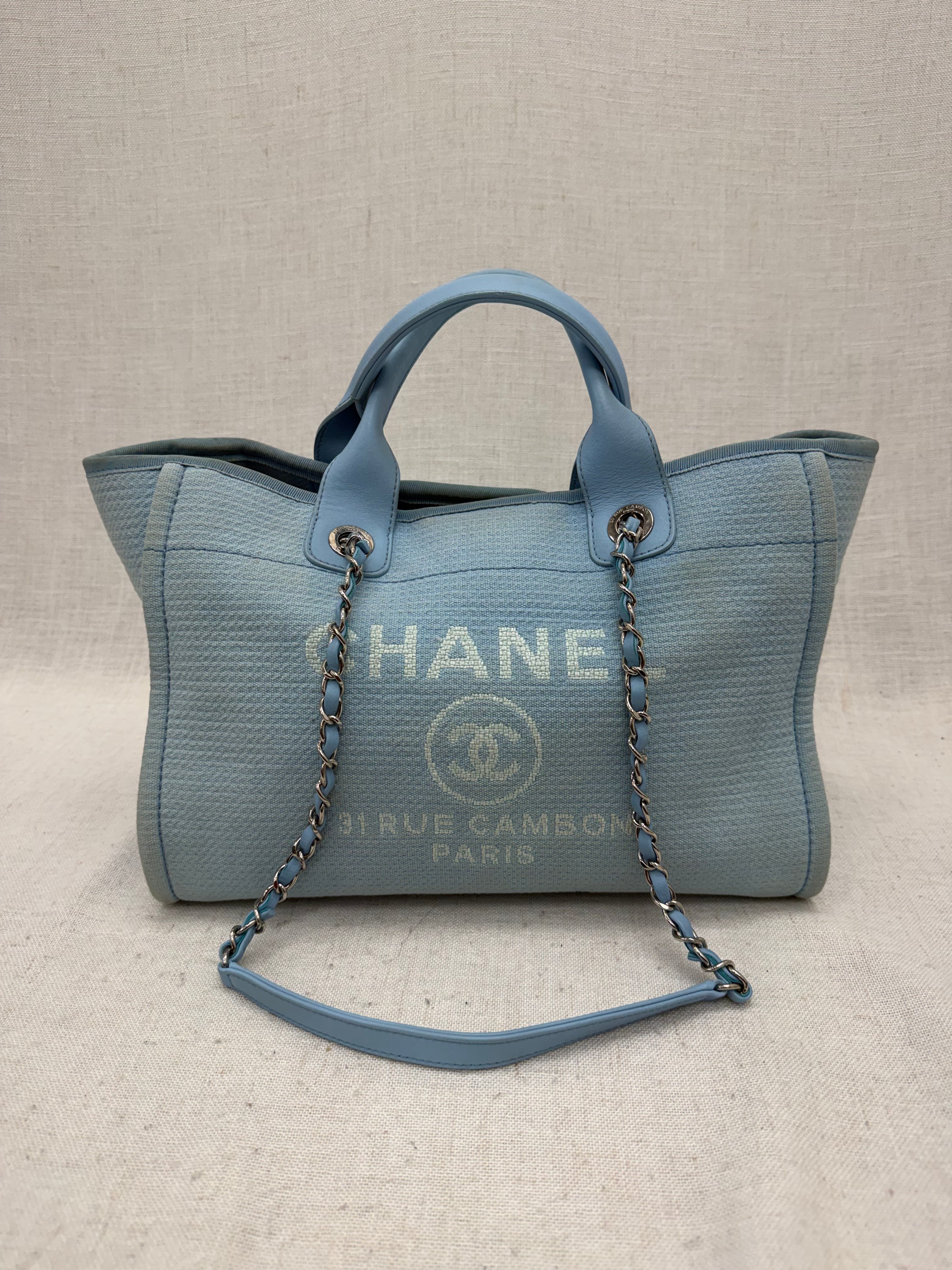 Chanel Sky Blue Mixed Fibers Small Deauville Tote