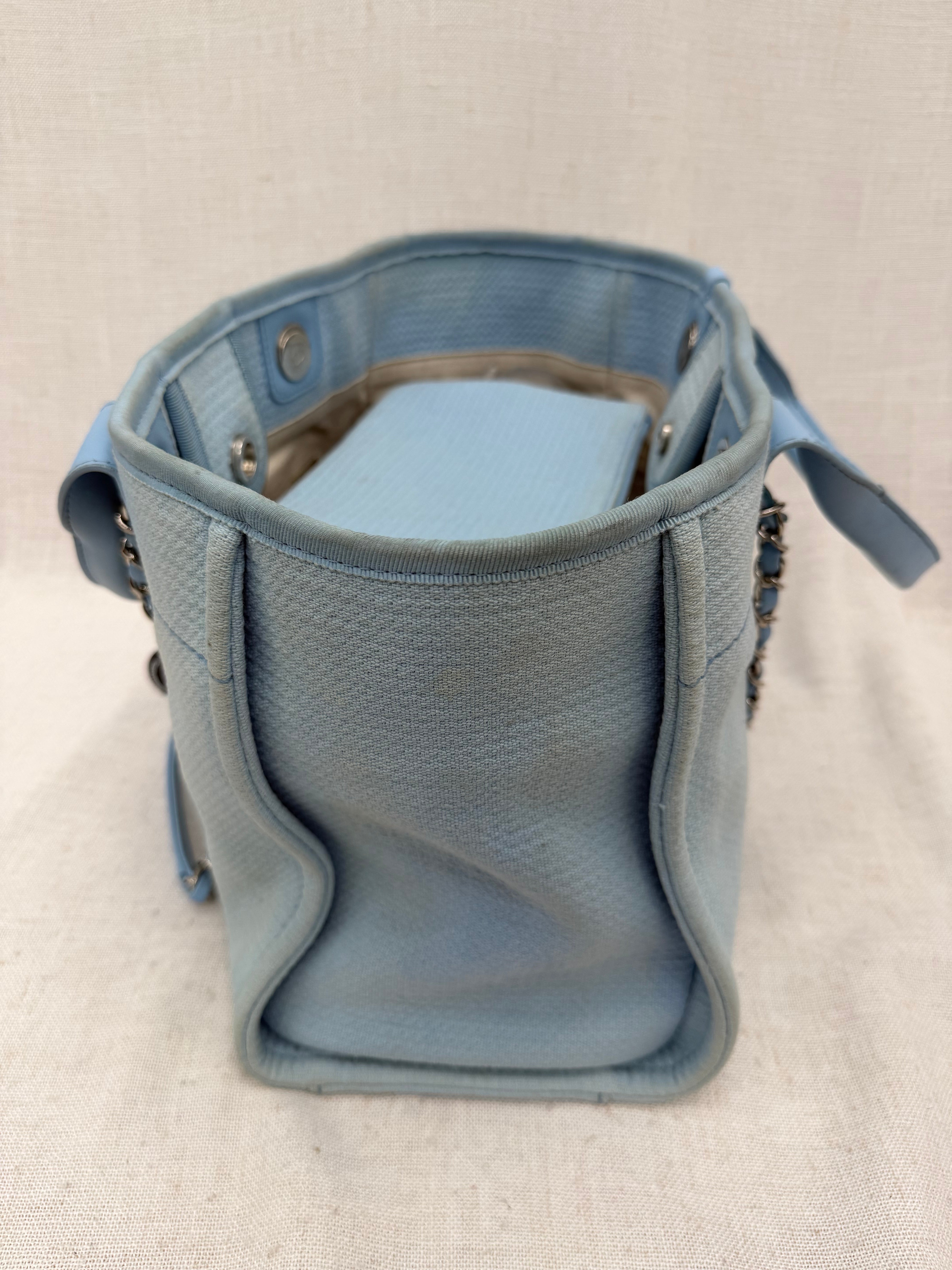 Chanel Sky Blue Mixed Fibers Small Deauville Tote