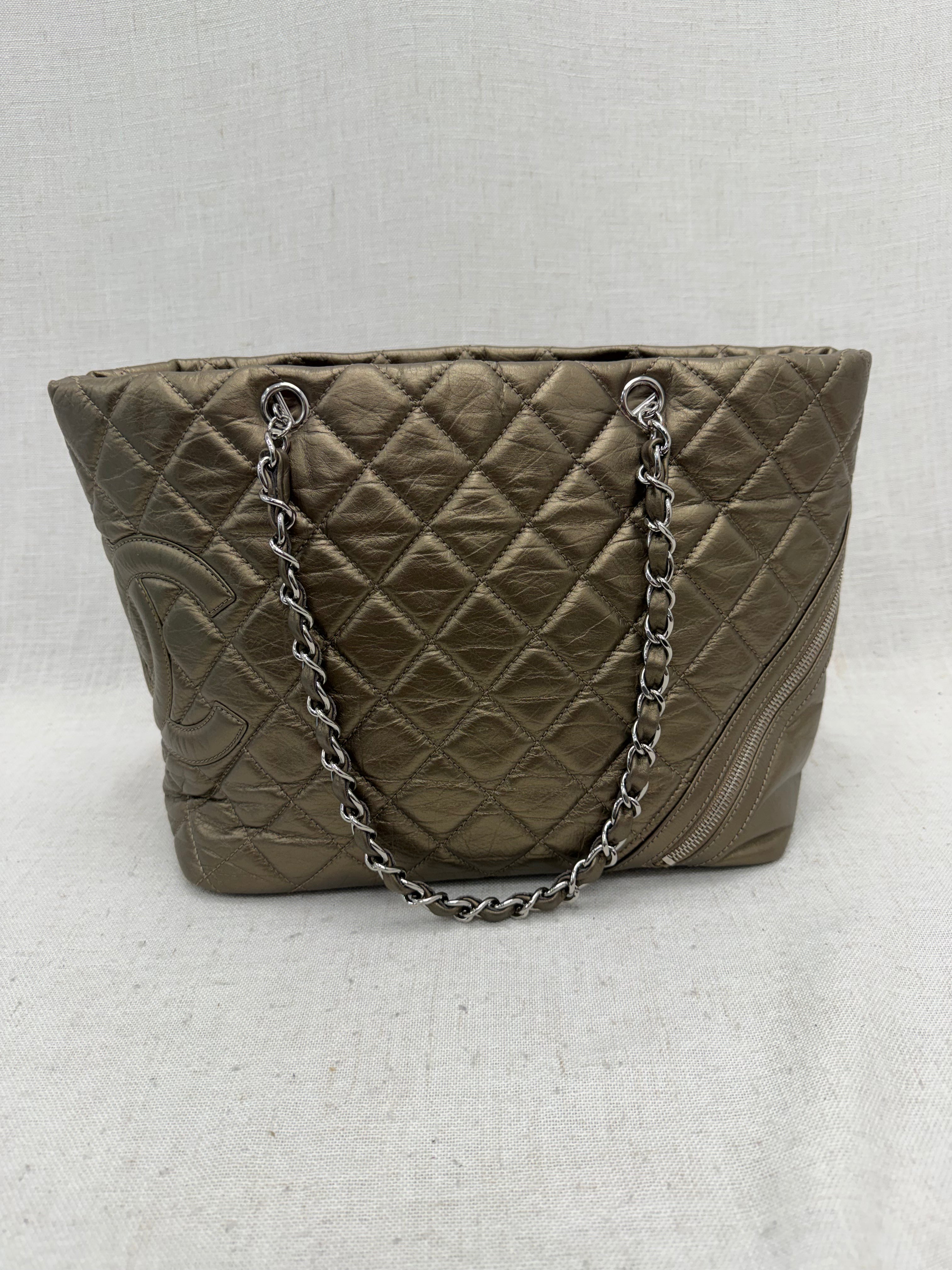 Chanel Bronze Quilted Aged Calfskin Cotton Club Tote