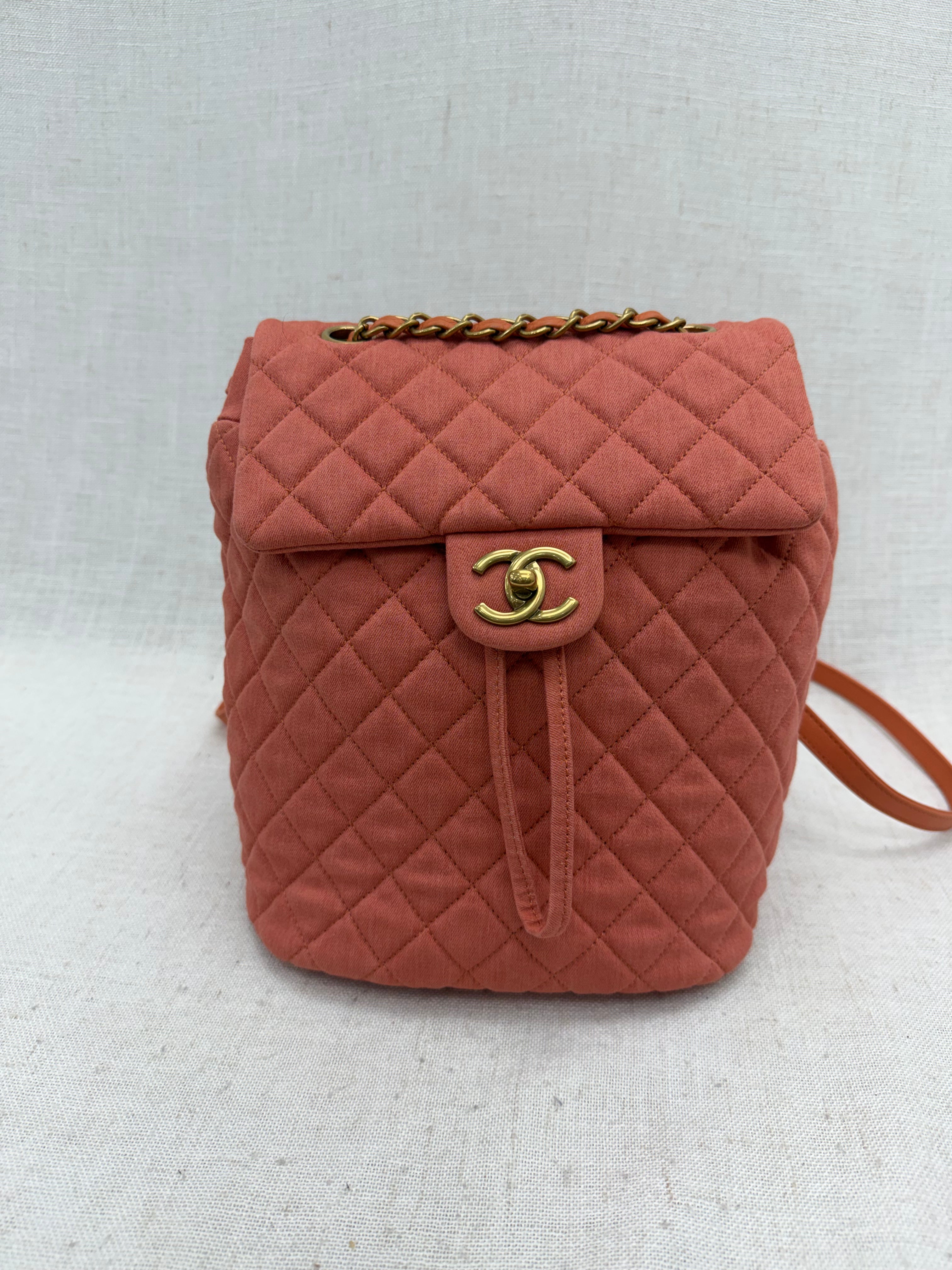 Chanel Coral Quilted Washed Denim Small Urban Spirit Backpack