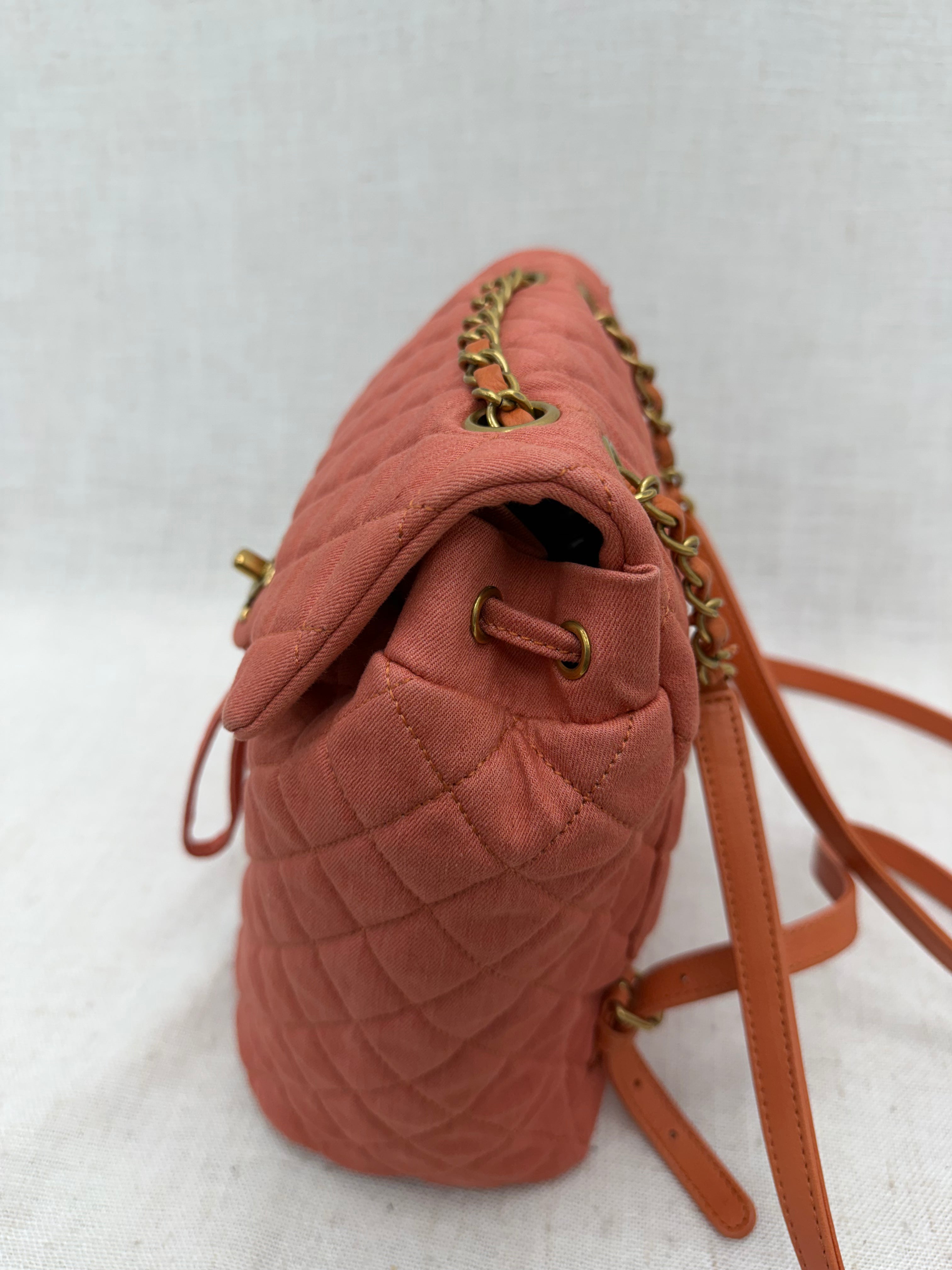 Chanel Coral Quilted Washed Denim Small Urban Spirit Backpack