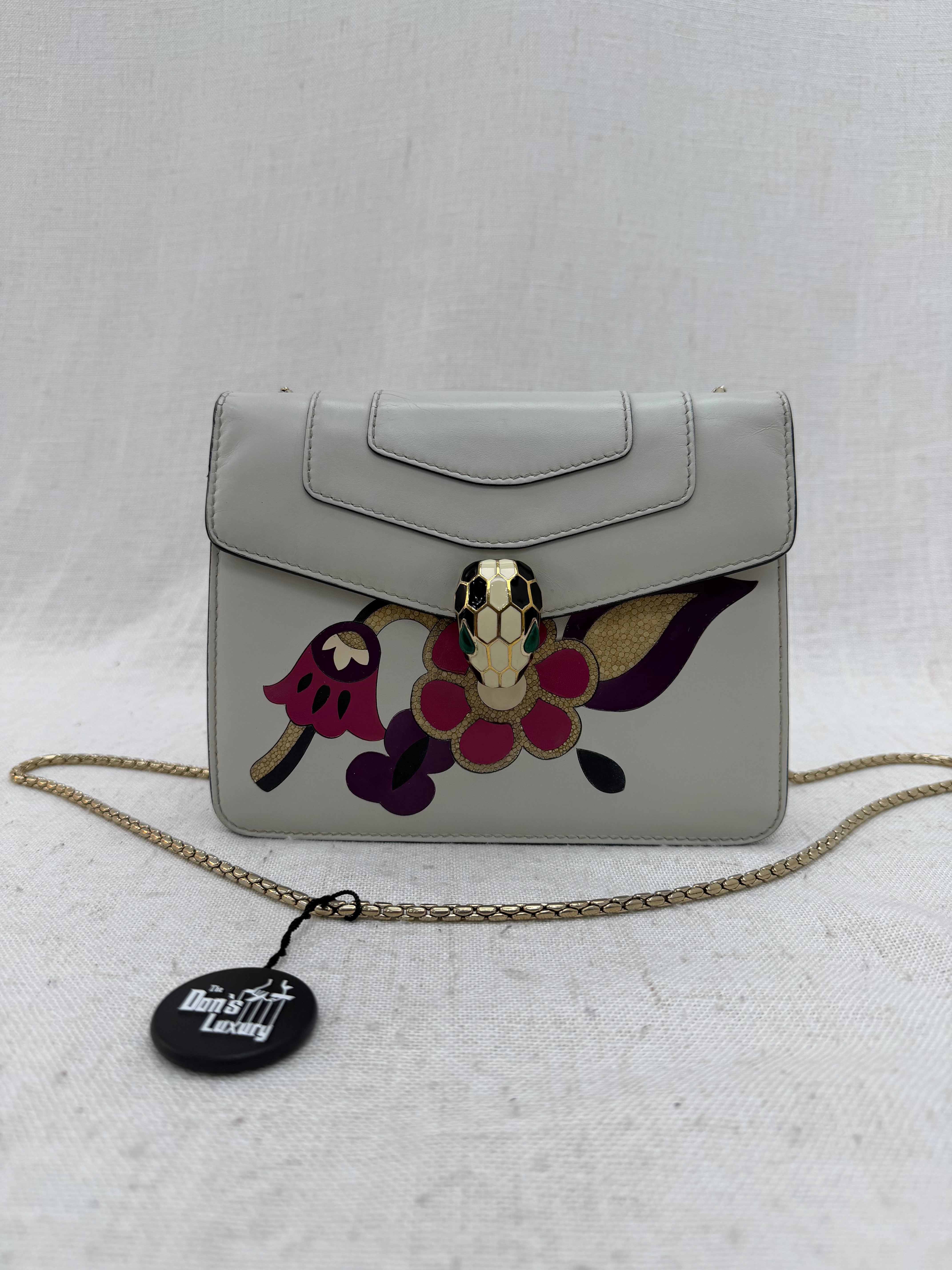 Bvlgari Beige Leather Serpenti Forever Small Floral Chain Bag